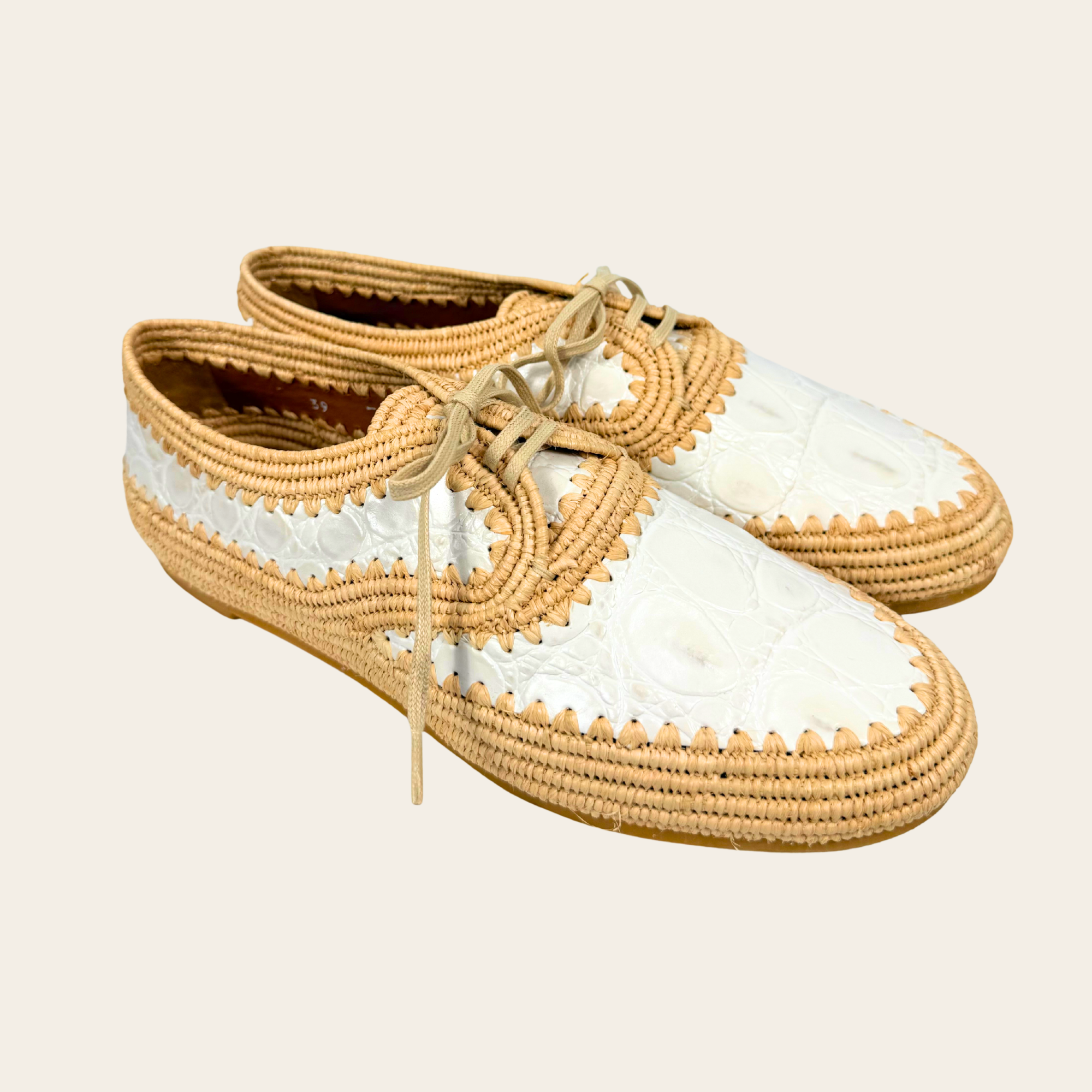 CLERGERIE Paris – Derbies en Raphia et Cuir Façon Crocodile, Taille 39