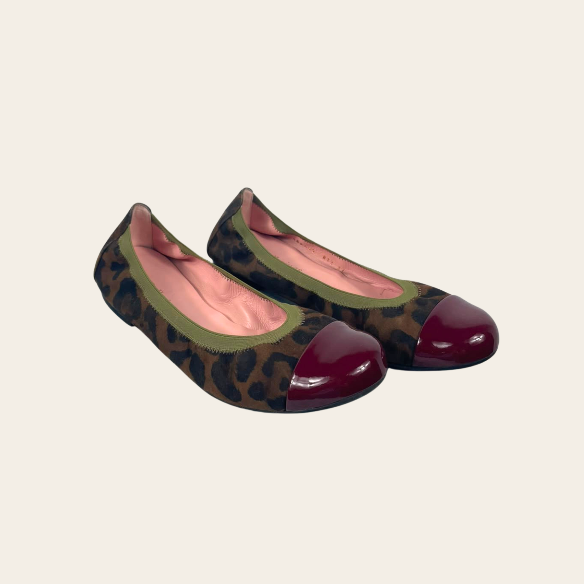 Pretty Ballerinas Ballerines Cap Toe Léopard & Verni Bordeaux, Taille 37
