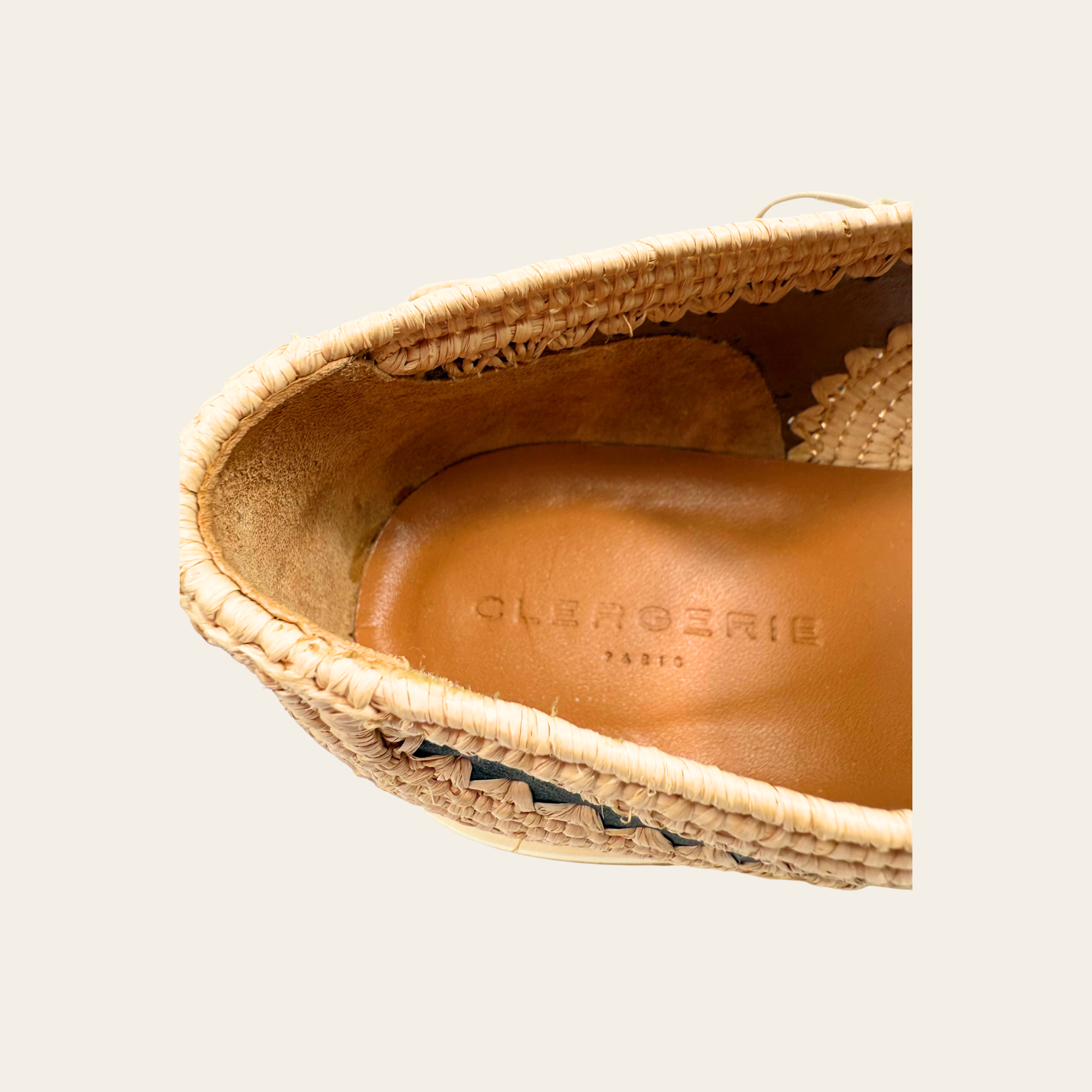 CLERGERIE Paris – Derbies Plateforme en Raphia et Cuir, Taille 38