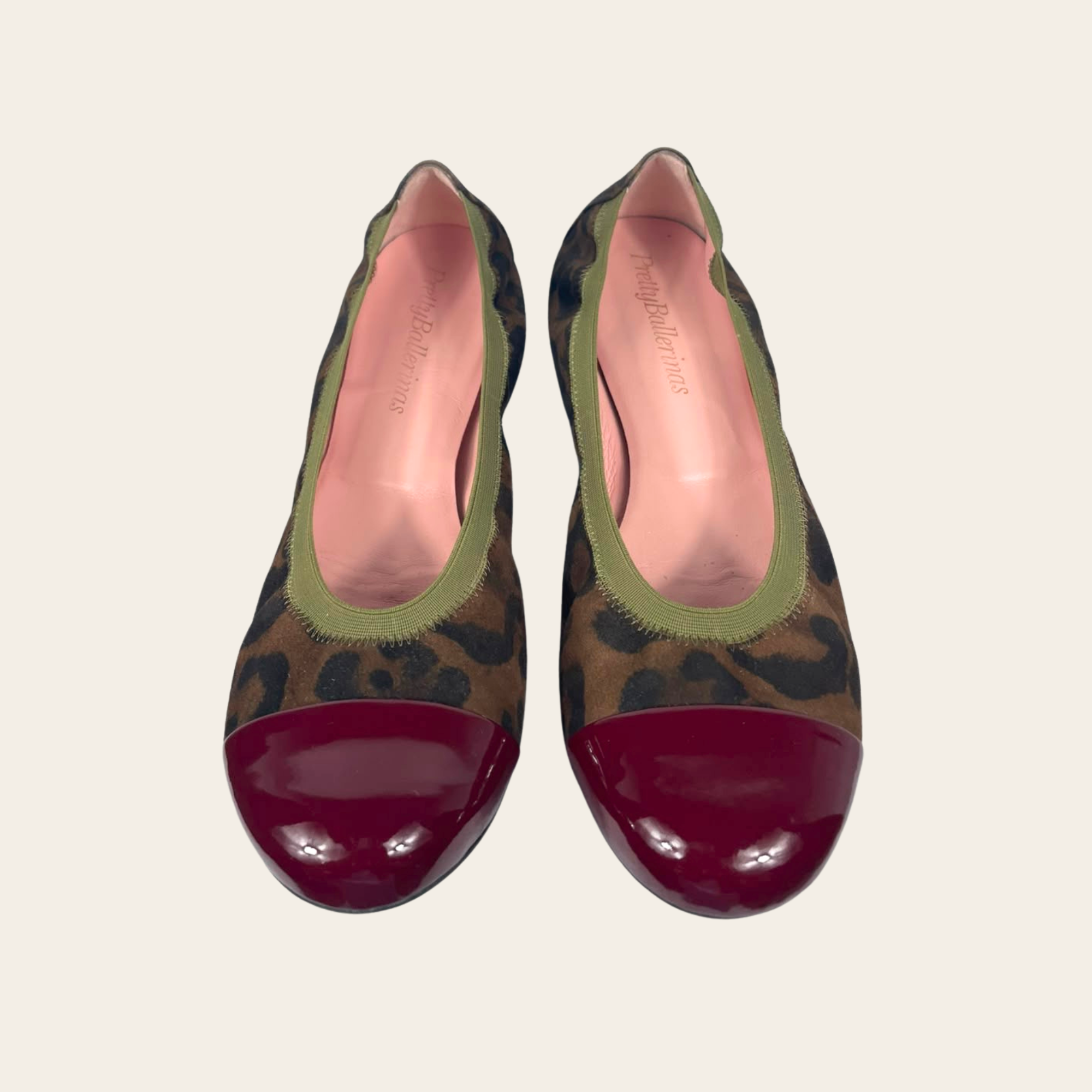 Pretty Ballerinas Ballerines Cap Toe Léopard & Verni Bordeaux, Taille 37