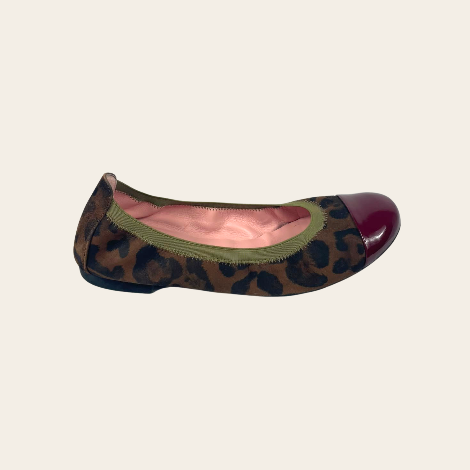 Pretty Ballerinas Ballerines Cap Toe Léopard & Verni Bordeaux, Taille 37