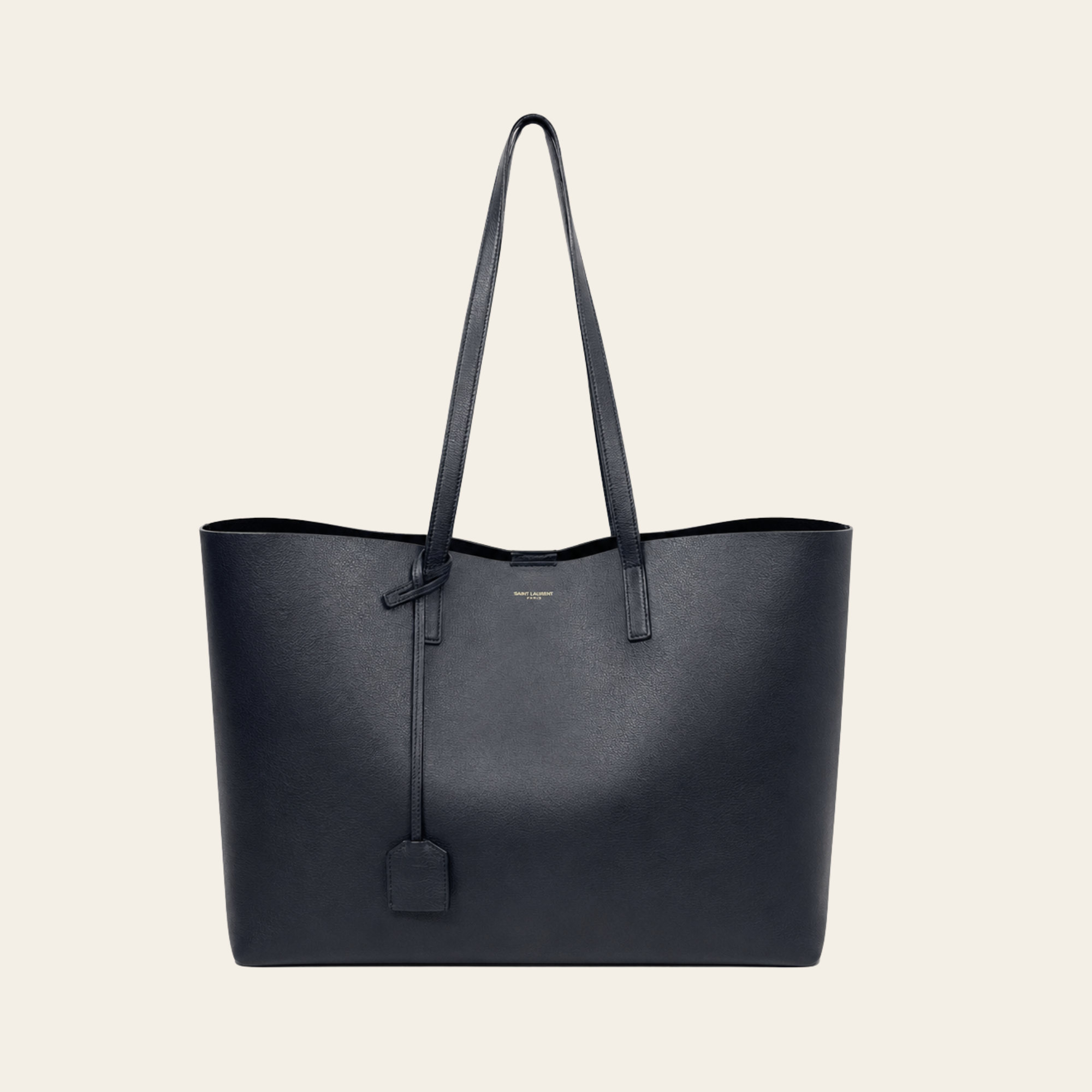 SAINT LAURENT – Shopping Tote E/W en cuir bleu marine