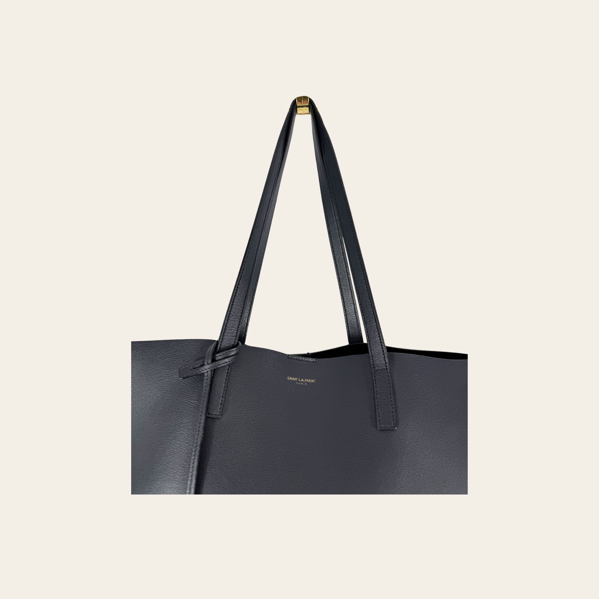 SAINT LAURENT – Shopping Tote E/W en cuir bleu marine