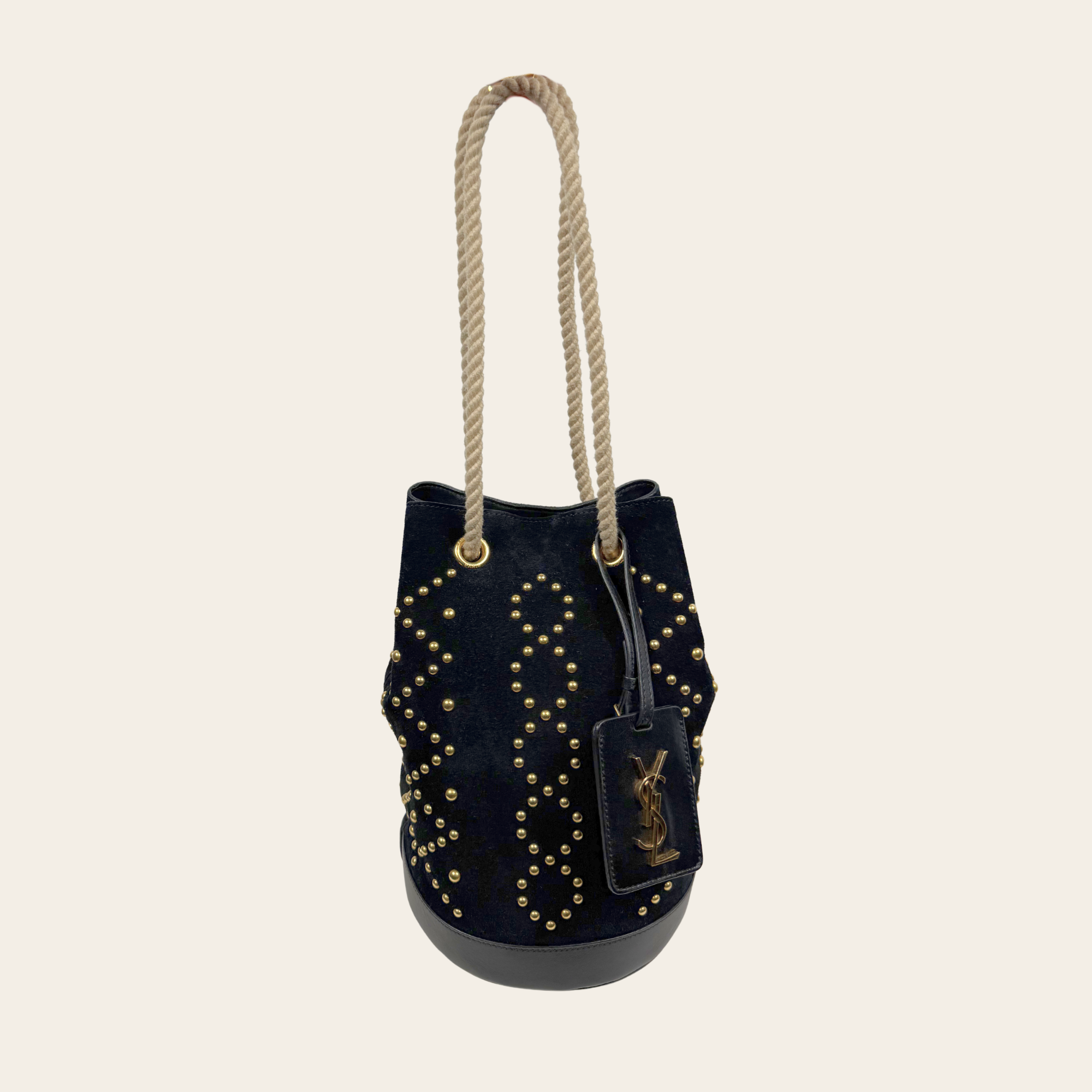 SAINT LAURENT – Small Studded Sea Rope Bucket Bag