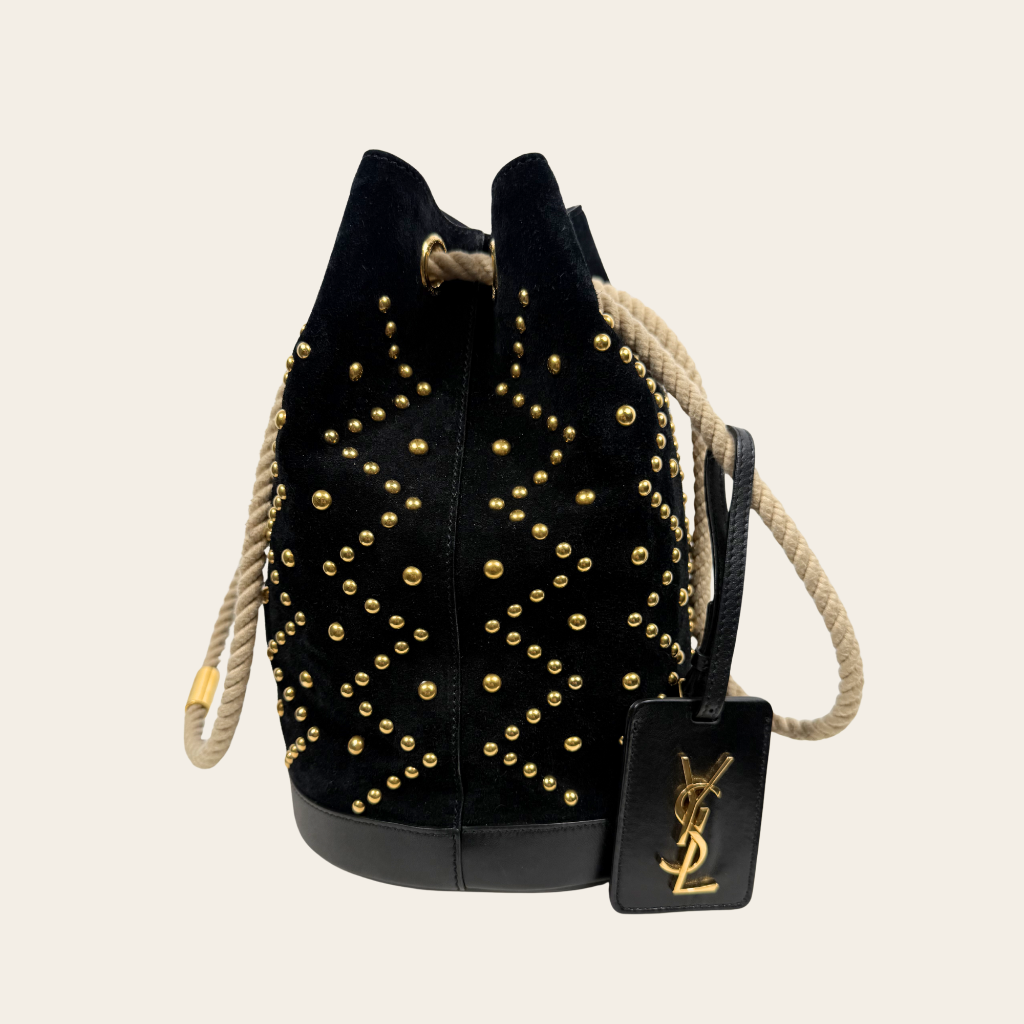 SAINT LAURENT – Small Studded Sea Rope Bucket Bag