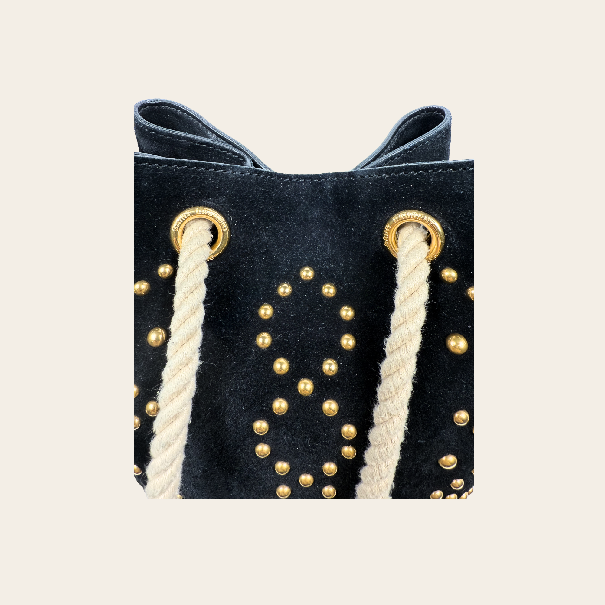 SAINT LAURENT – Small Studded Sea Rope Bucket Bag