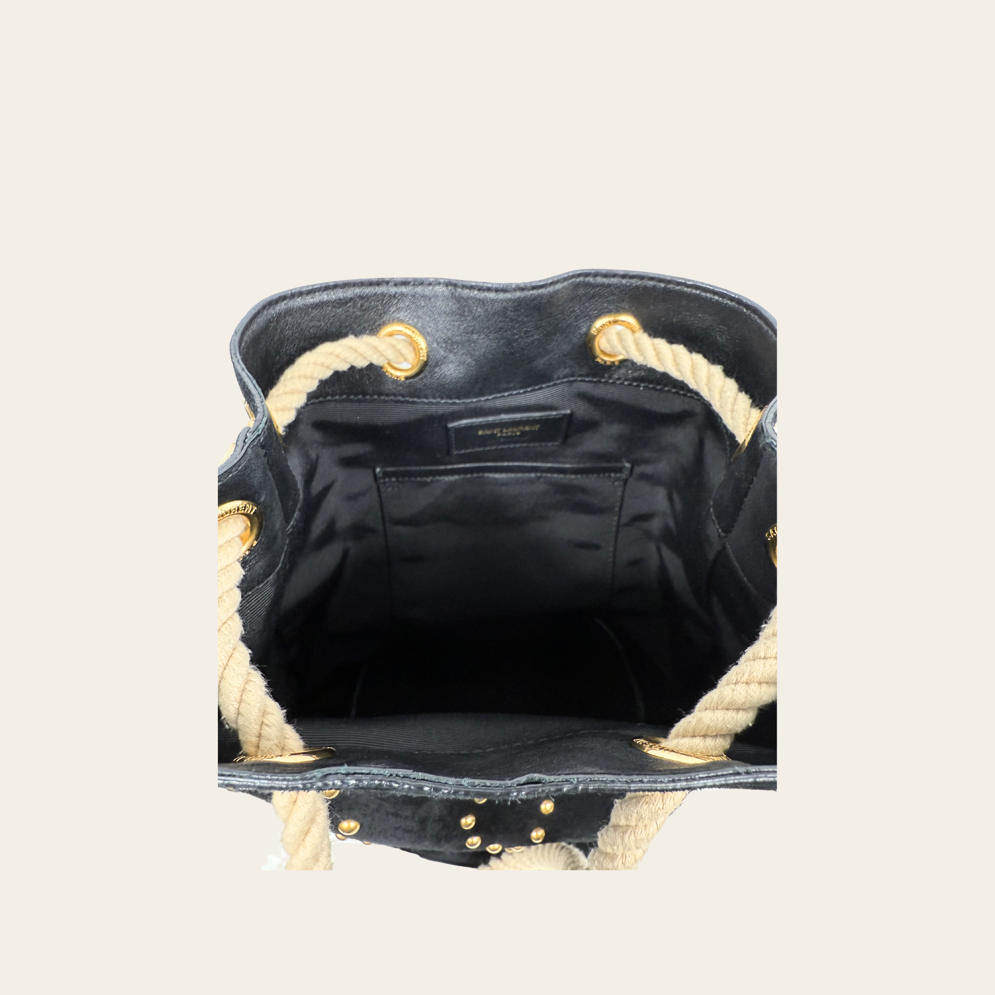 SAINT LAURENT – Small Studded Sea Rope Bucket Bag