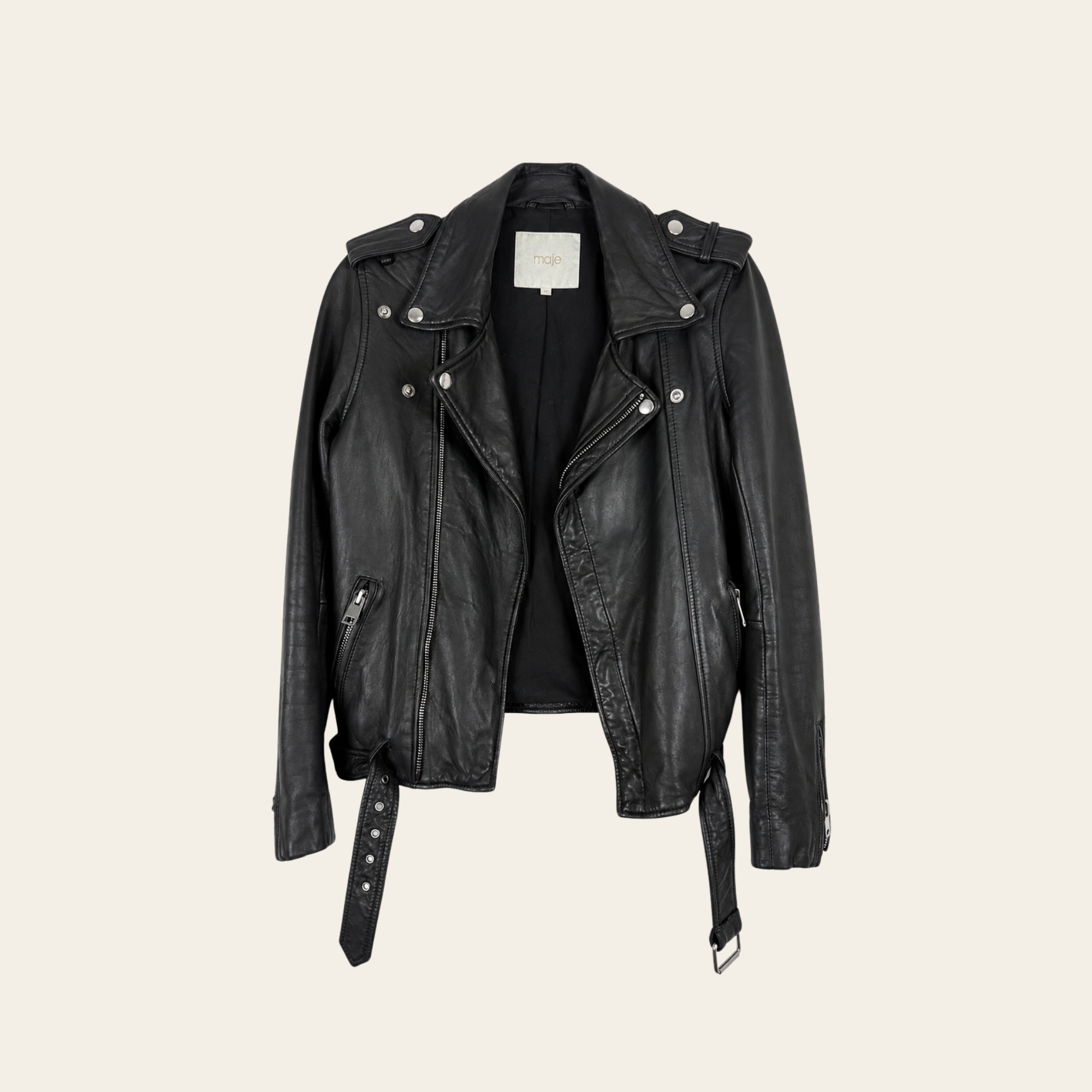 MAJE – Blouson Perfecto en Cuir Noir, Taille 40