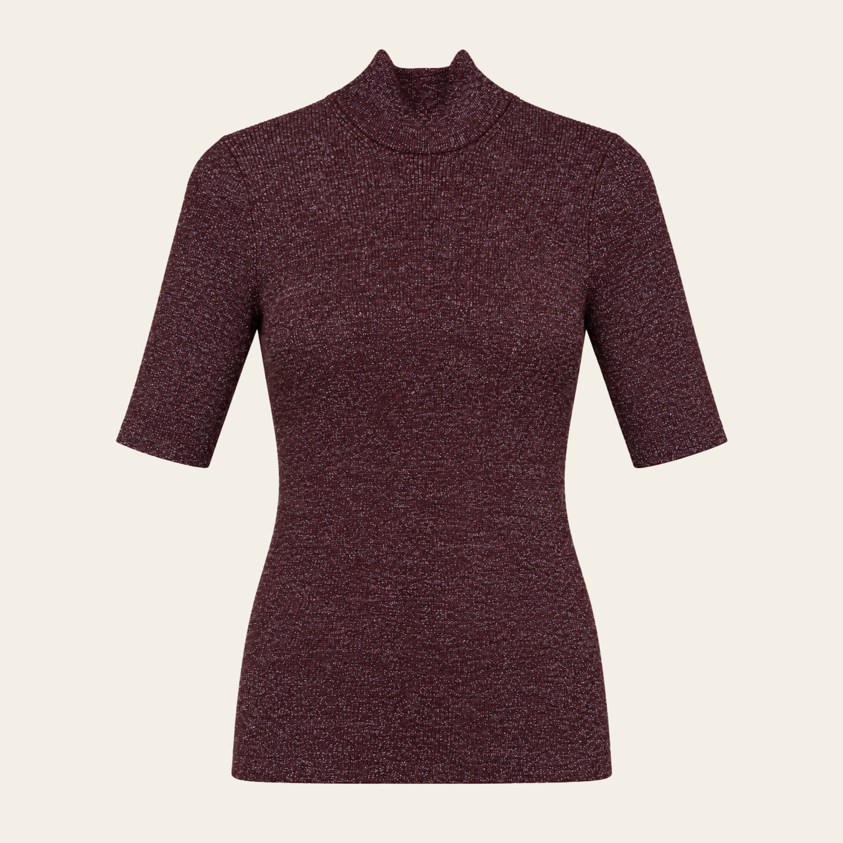 MAX MARA LEISURE — Haut en maille bordeaux à reflets métallisés et col montant