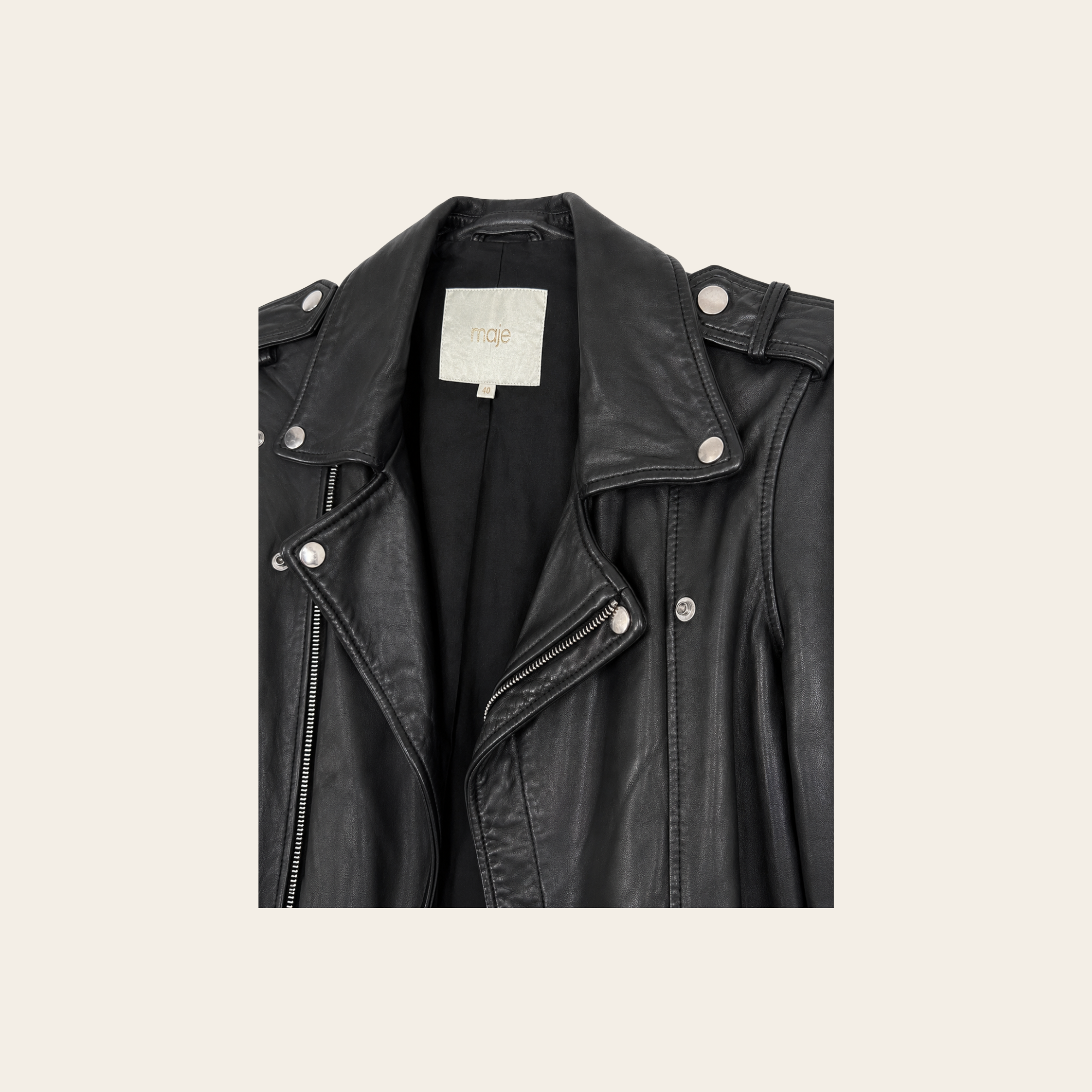 MAJE – Blouson Perfecto en Cuir Noir, Taille 40