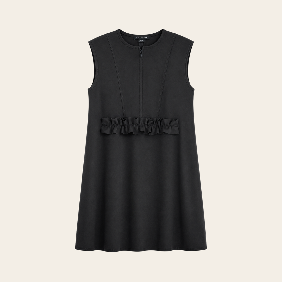 Marie Saint Pierre – Robe noire en Fine Scuba à volant plissé – Taille 5 L