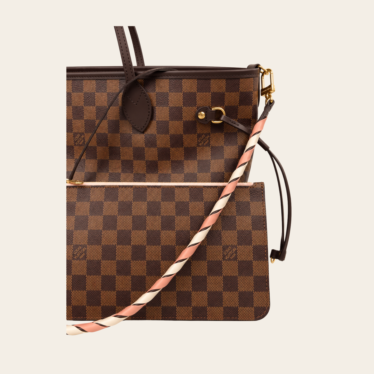 LOUIS VUITTON — Neverfull MM Braided en Damier Ébène, doublure rose