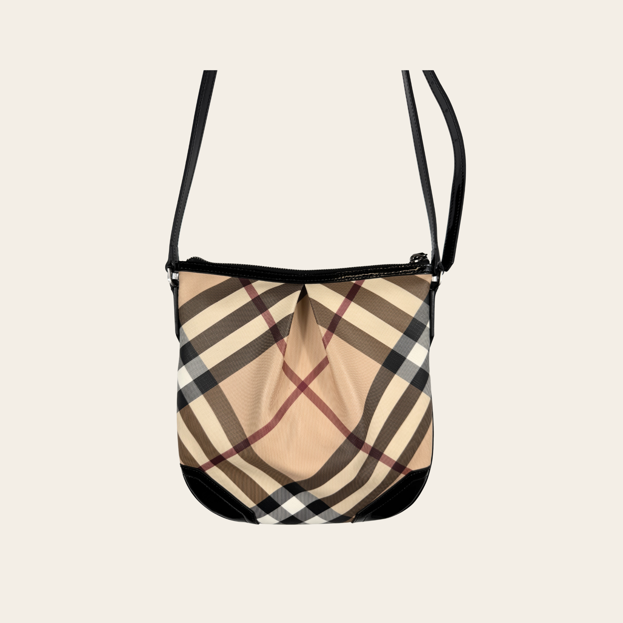 Burberry – Nova Check Patent Leather Crossbody Bag