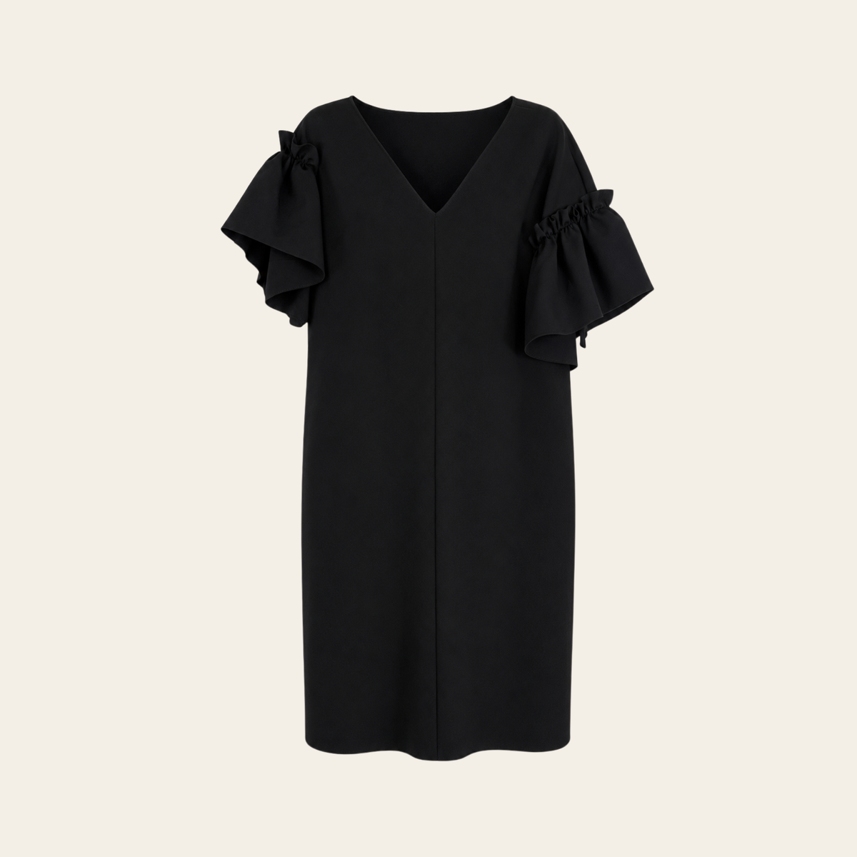 Marie Saint Pierre – Robe noire à manches volantées sculpturales et poche froncée – Taille 5 (L)