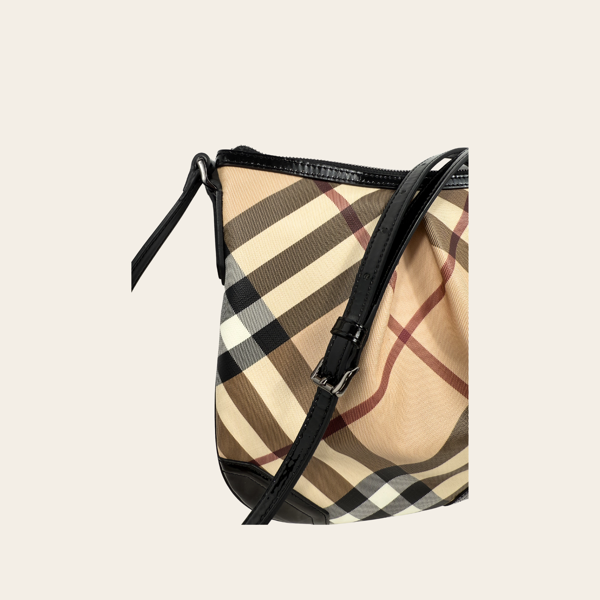 Burberry – Nova Check Patent Leather Crossbody Bag