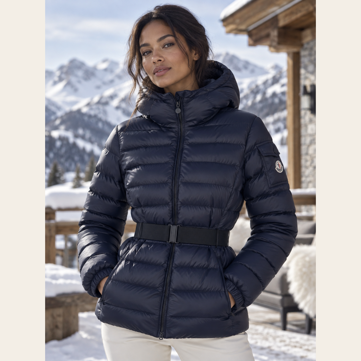 MONCLER — Doudoune Bea ceinturée en duvet bleu marine, S