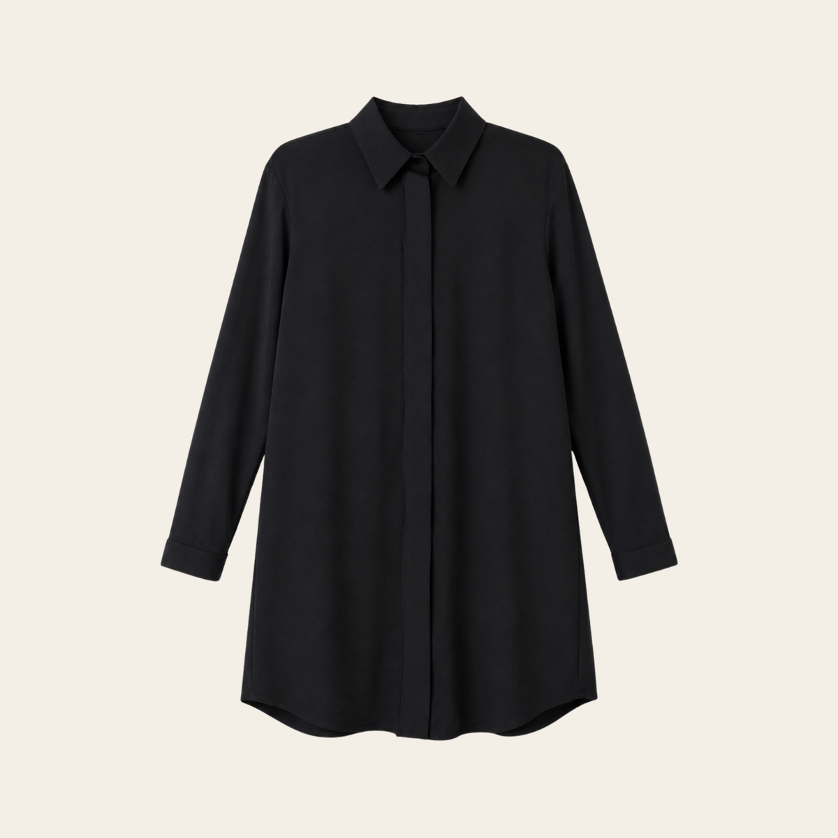 MARIE SAINT PIERRE – Robe-chemise / tunique longue à col pointu – Noir, 5 ( L/XL)
