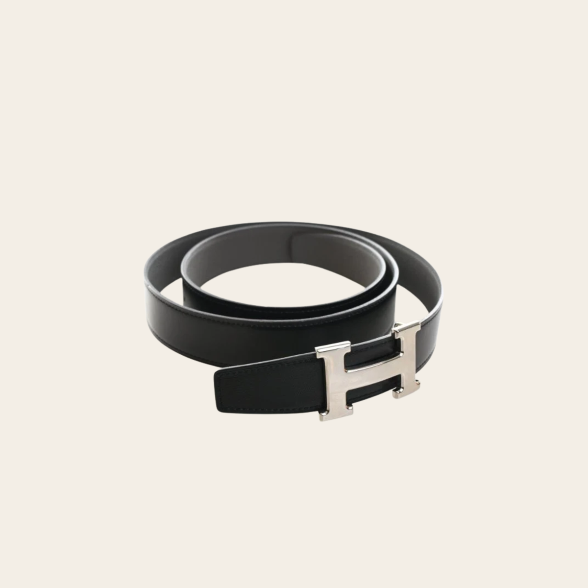 HERMÈS – Ceinture Réversible Constance H en Cuir Togo et Box Noir/Étain, Taille 105