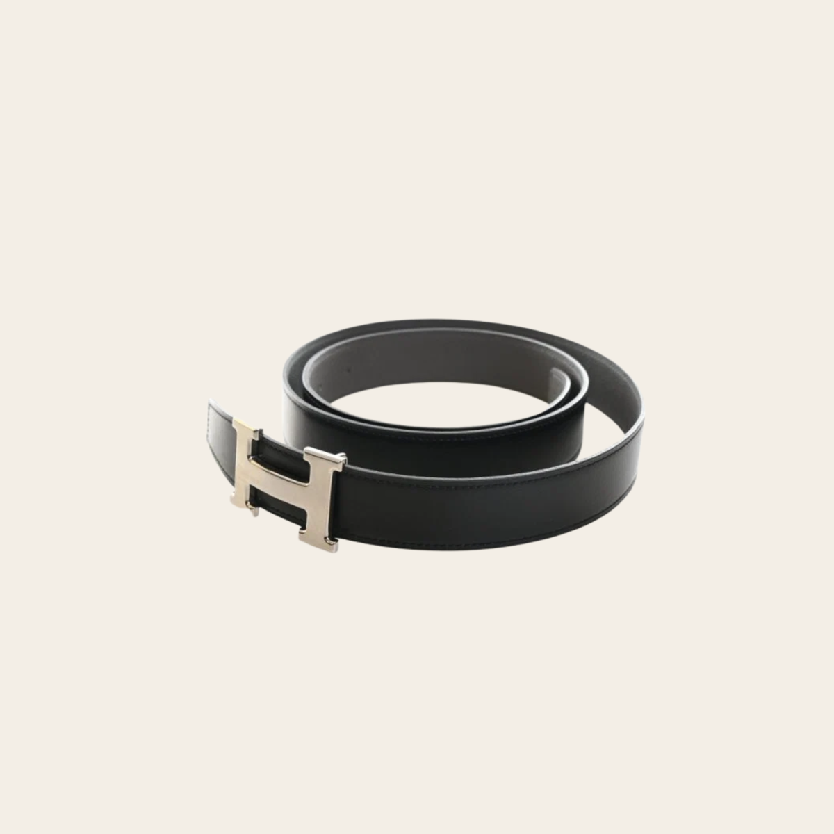 HERMÈS – Ceinture Réversible Constance H en Cuir Togo et Box Noir/Étain, Taille 105