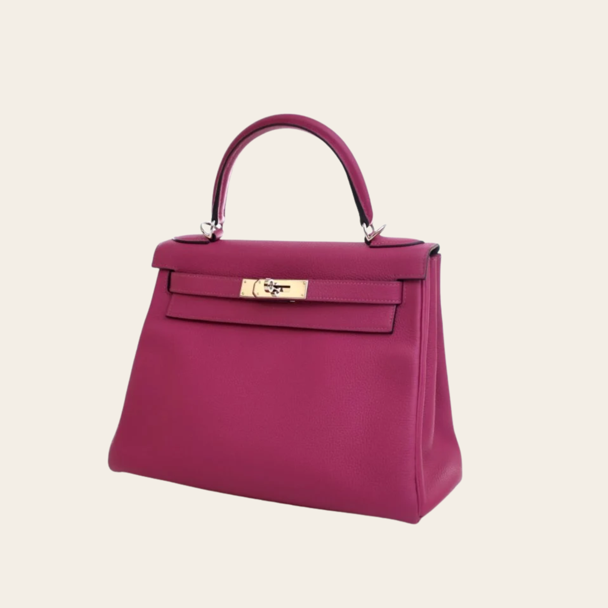 HERMÈS Kelly 28 Retourne en cuir Togo Rose Pourpre