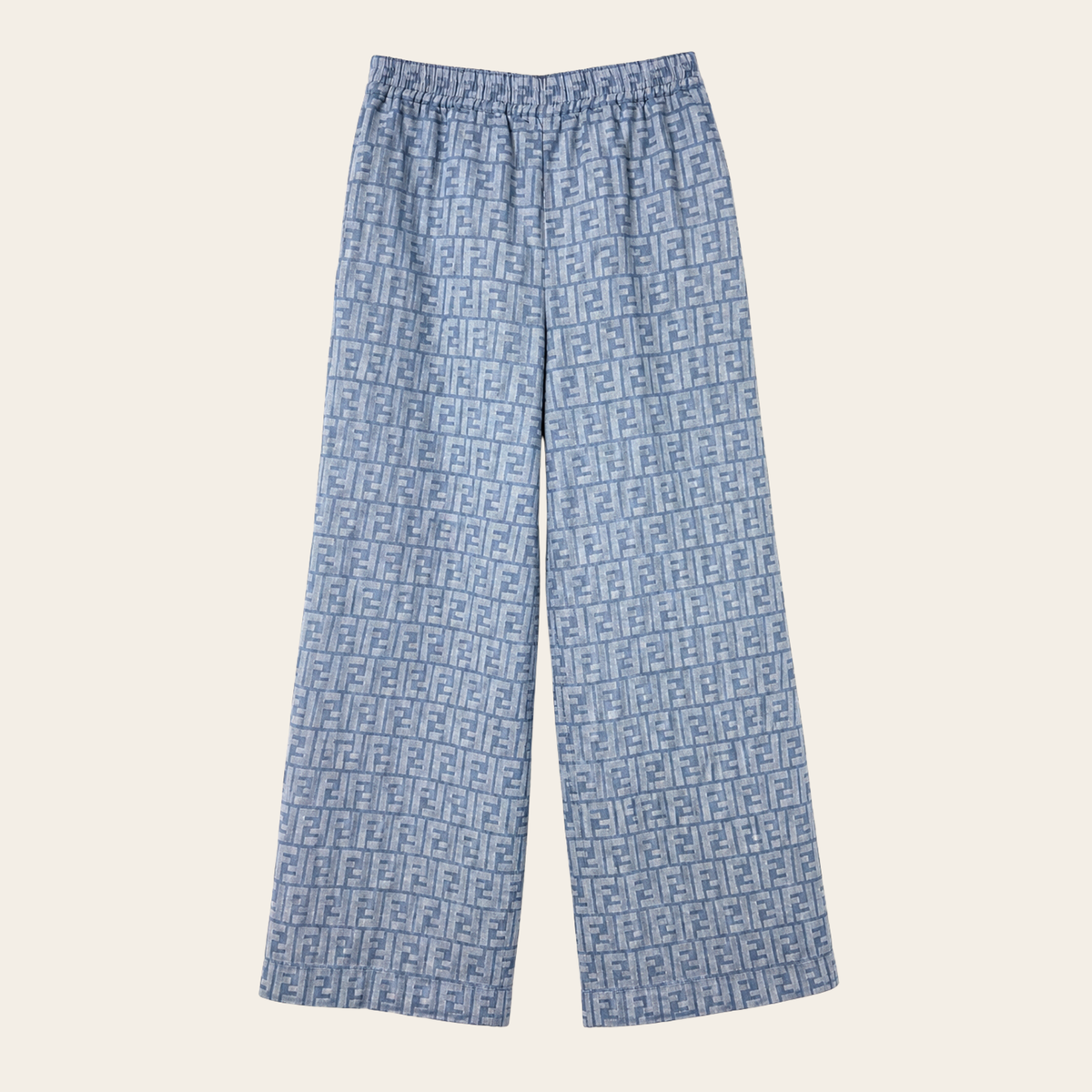 FENDI – Pantalon FF Chambray Monogram en Coton & Lin, Taille 40