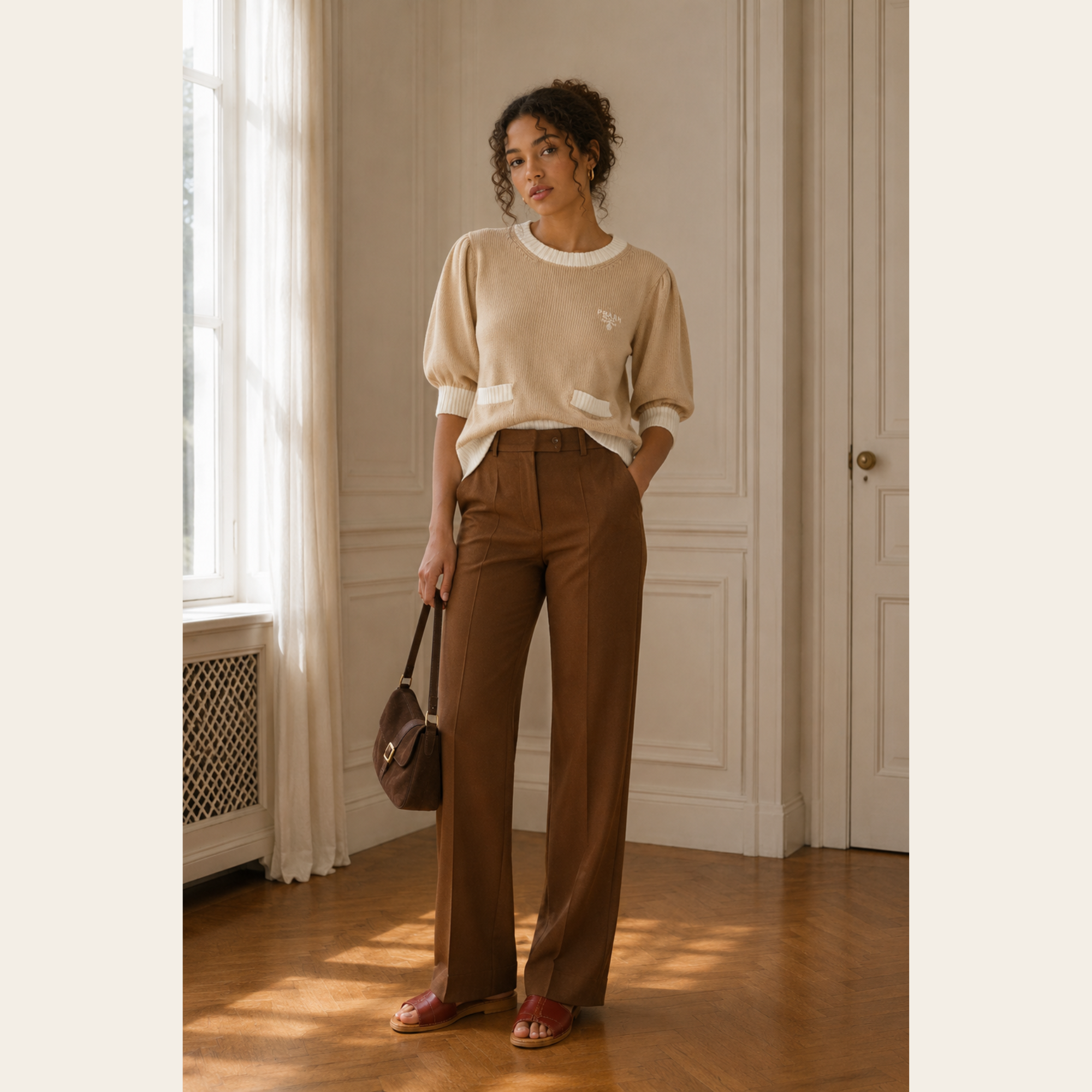 MAX MARA – Pantalon en Coton Tobacco, Taille 42 IT