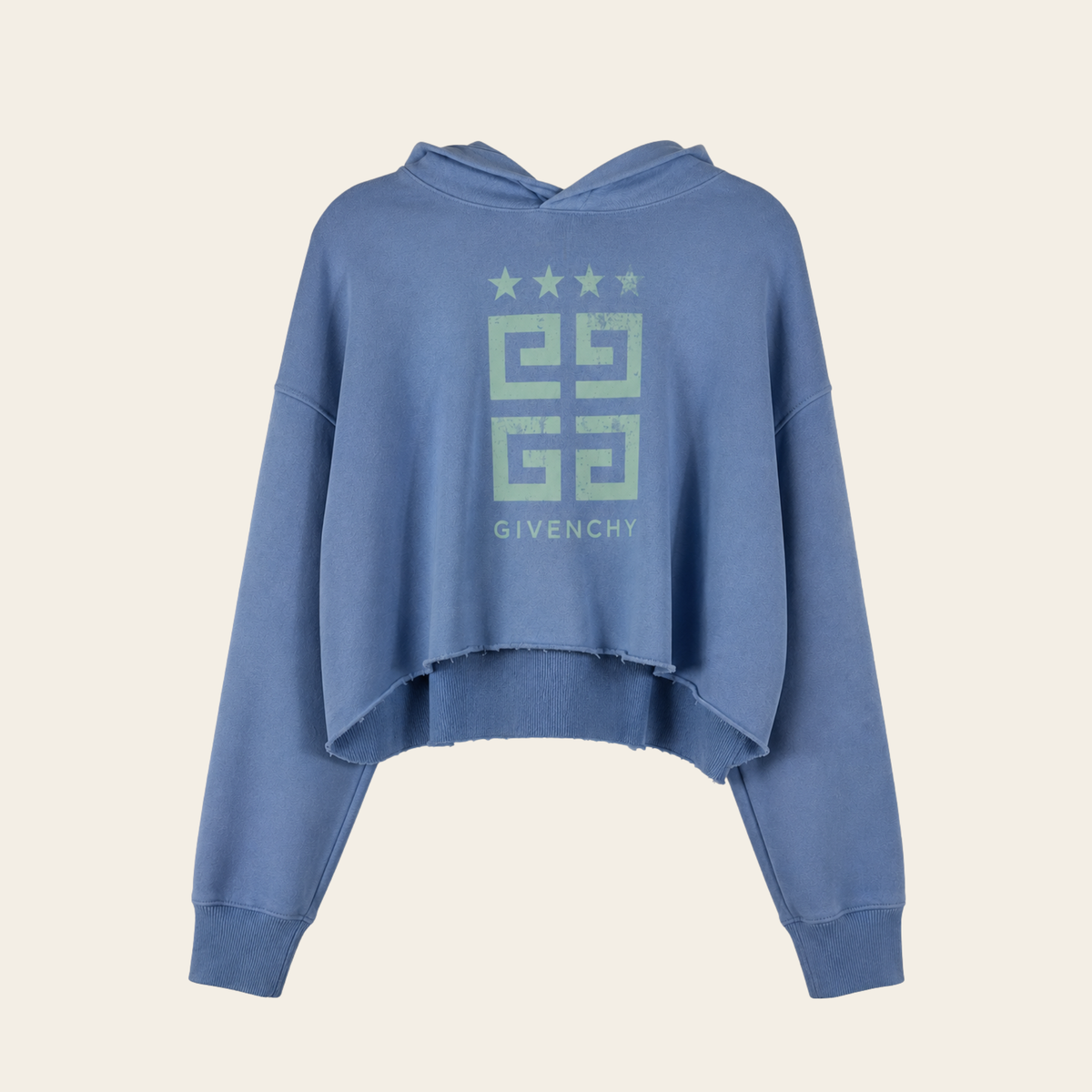 GIVENCHY – Hoodie Cropped 4G à Étoiles Effet Vintage, Bleu Ciel