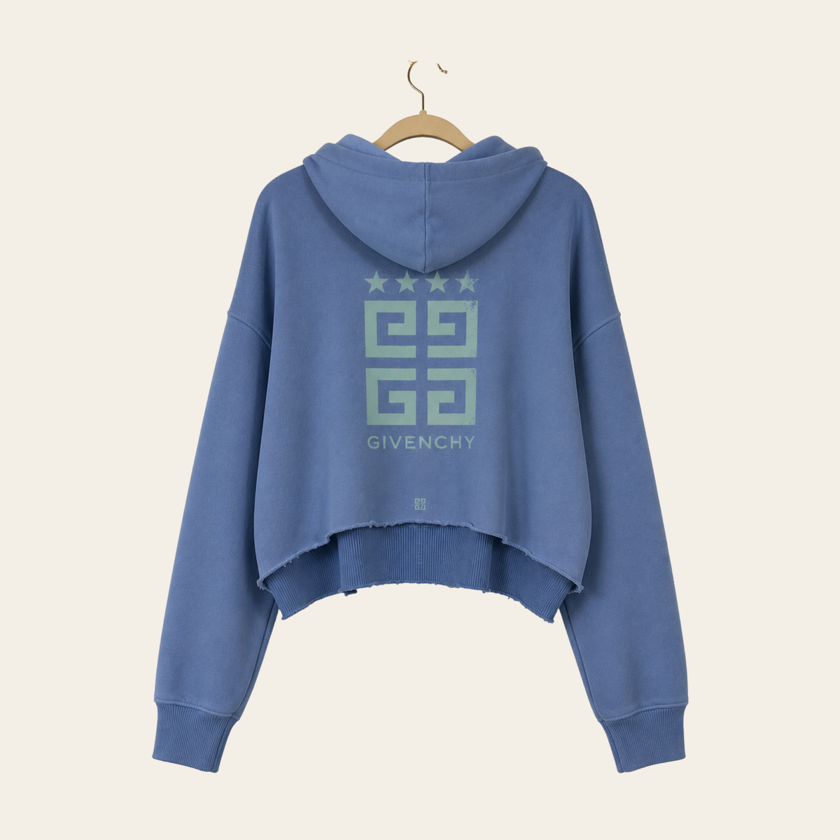 GIVENCHY – Hoodie Cropped 4G à Étoiles Effet Vintage, Bleu Ciel