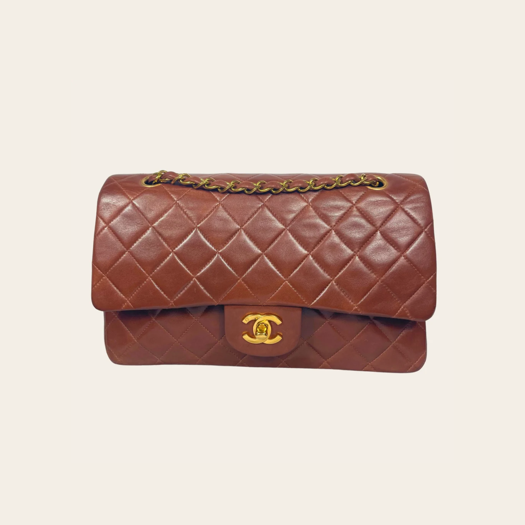 CHANEL-Classic Medium Double Flap 24K Cuir d’Agneau Matelassé Marron (1996-1997)