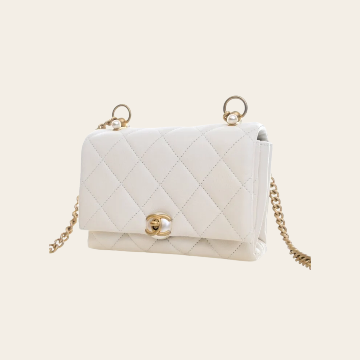 CHANEL – Mini Sac à Rabat Accordion Pearl CC en Agneau Blanc