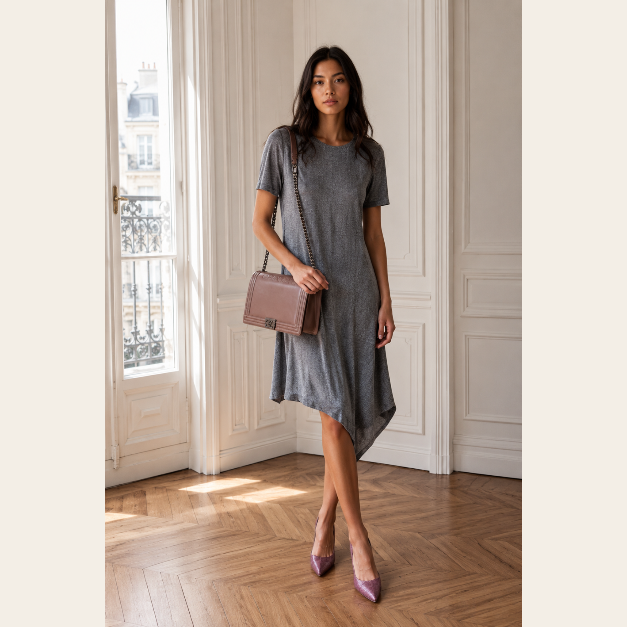 Cedric Charlier – Robe Asymétrique Lurex Argent
