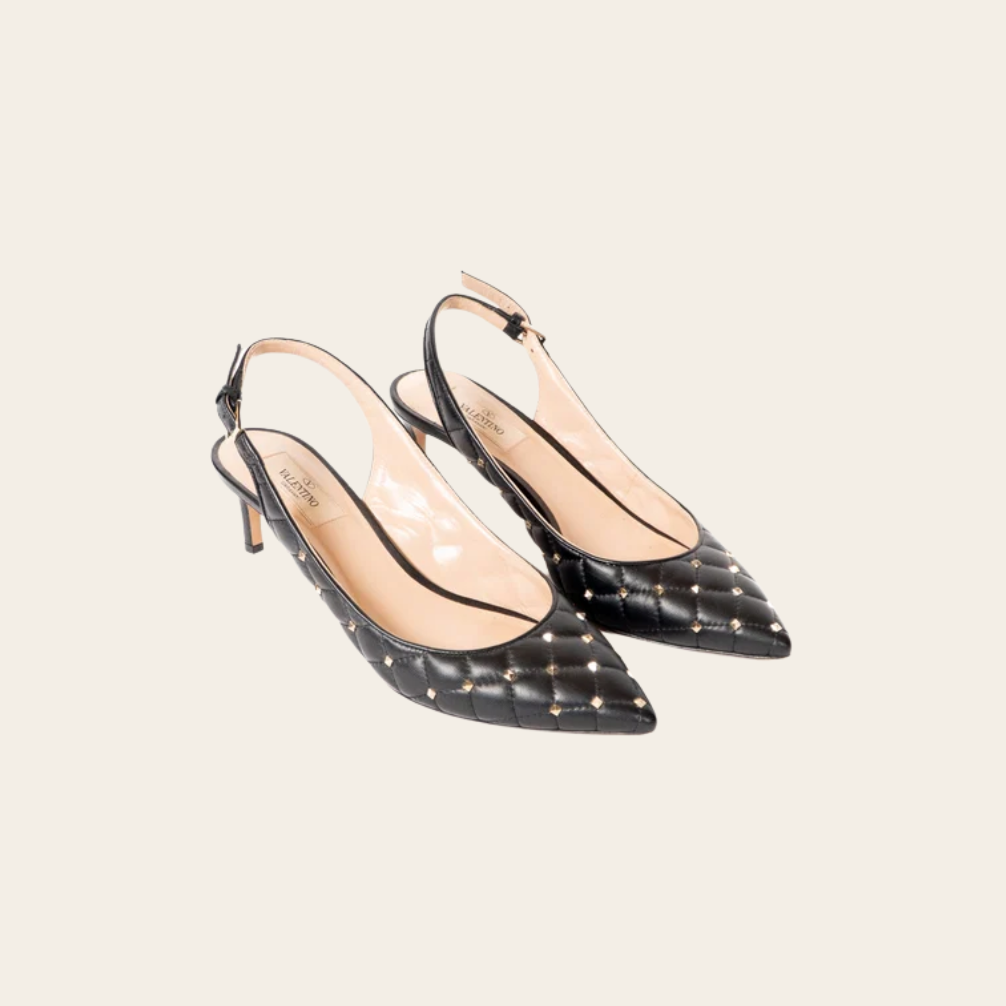 VALENTINO GARAVANI – Escarpins Slingback Rockstud Matelassés, Taille 37