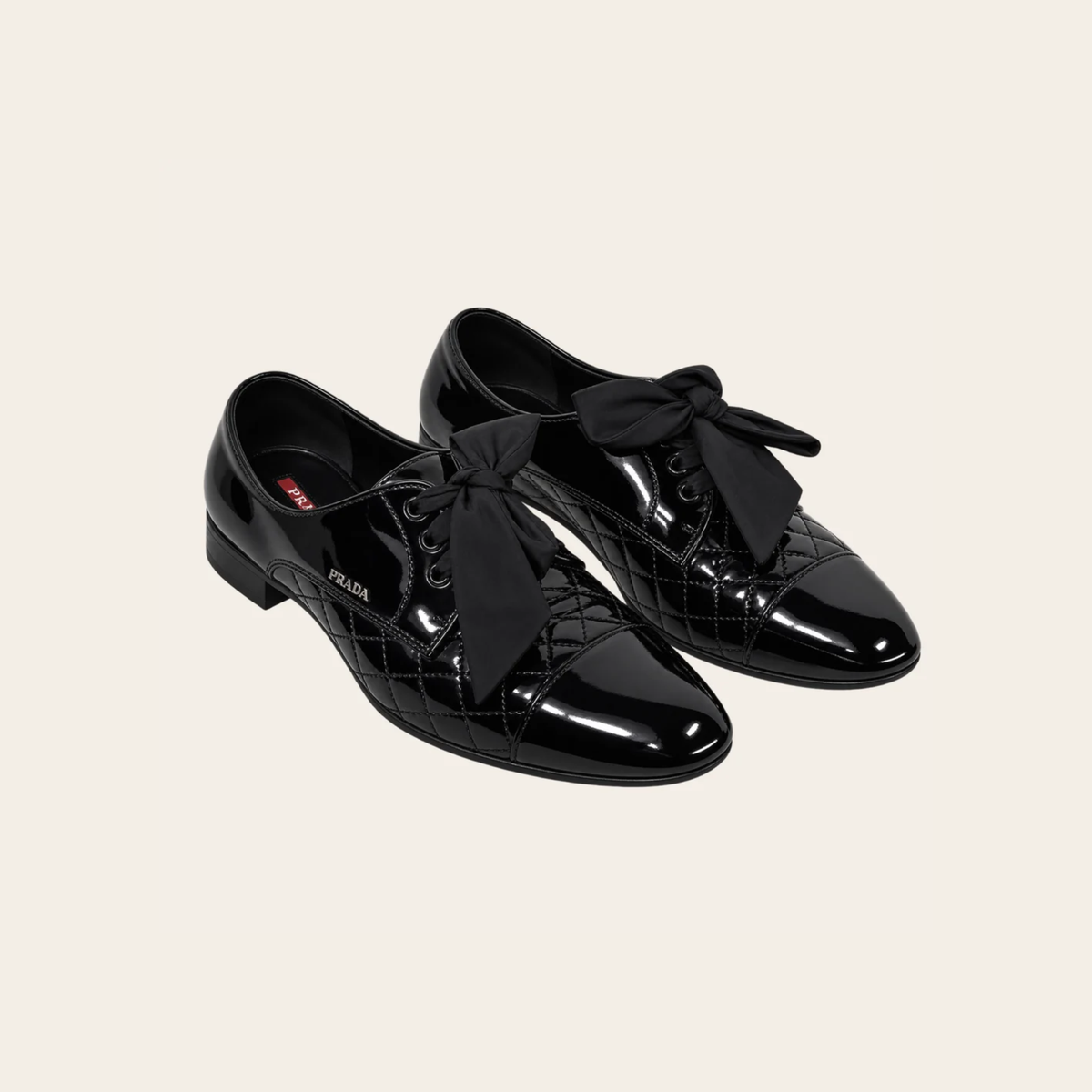 PRADA LINEA ROSSA – Quilted Patent Leather Bow Cap-Toe Oxfords, 41