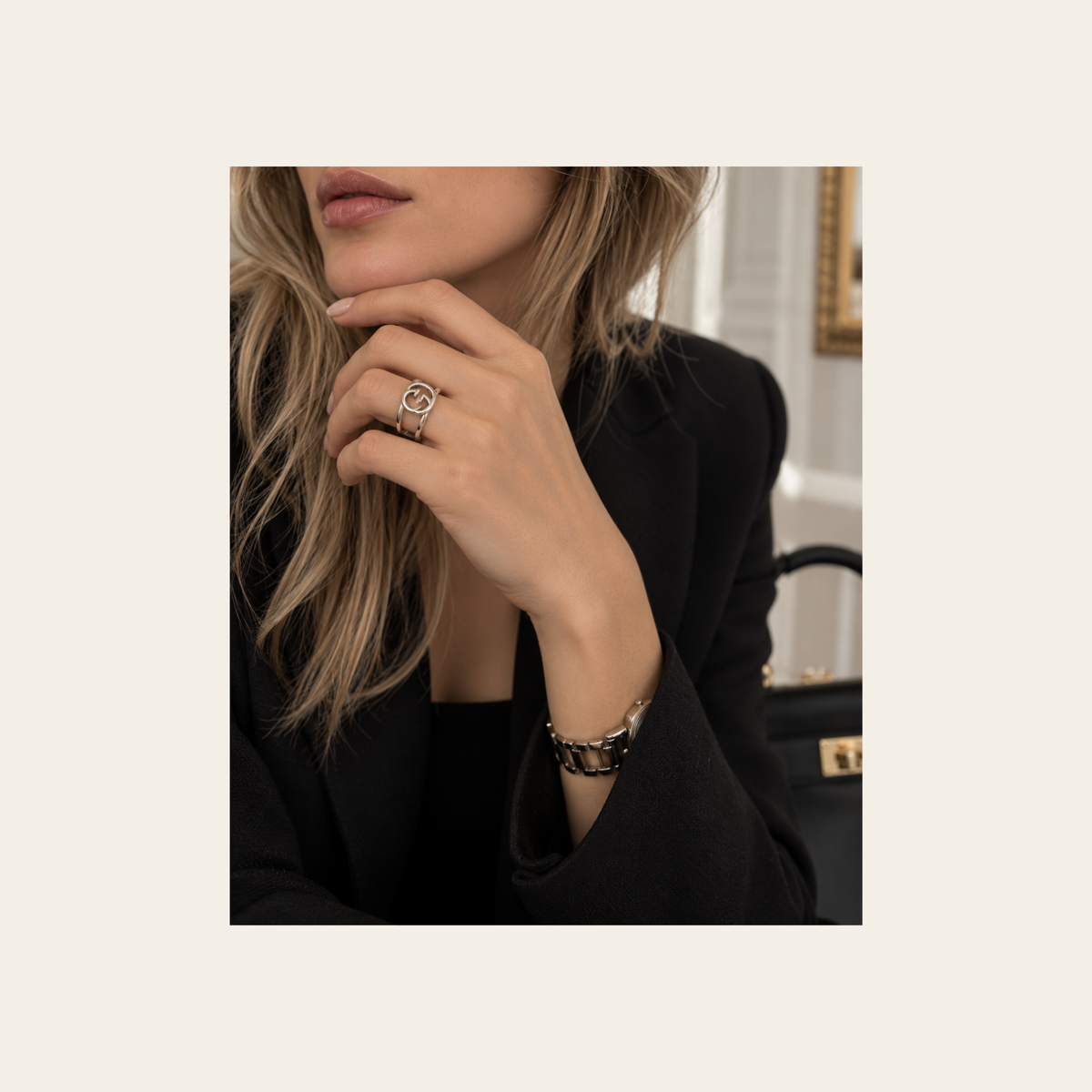 Bague Gucci Interlocking G à double anneau, Taille 24