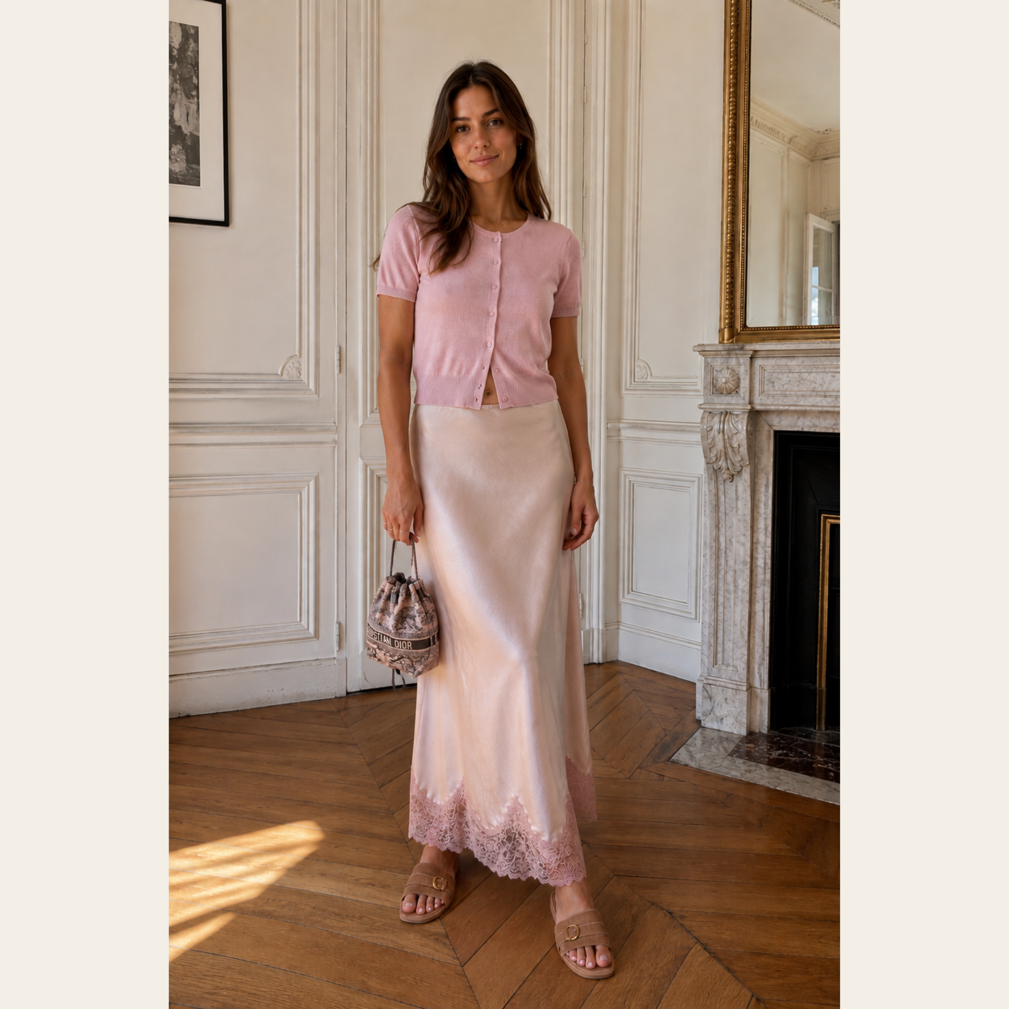 CHANEL - Twin Set Cashmere Pink Cardigan & Shell Top, Medium Large