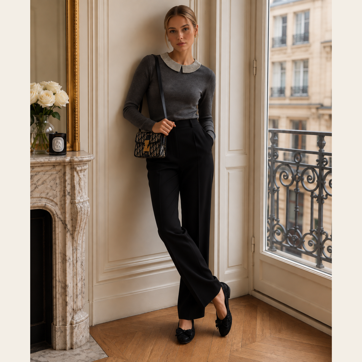 FERRAGAMO – Pantalon Tailleur Taille Haute en Laine Vierge Noir, Taille 38