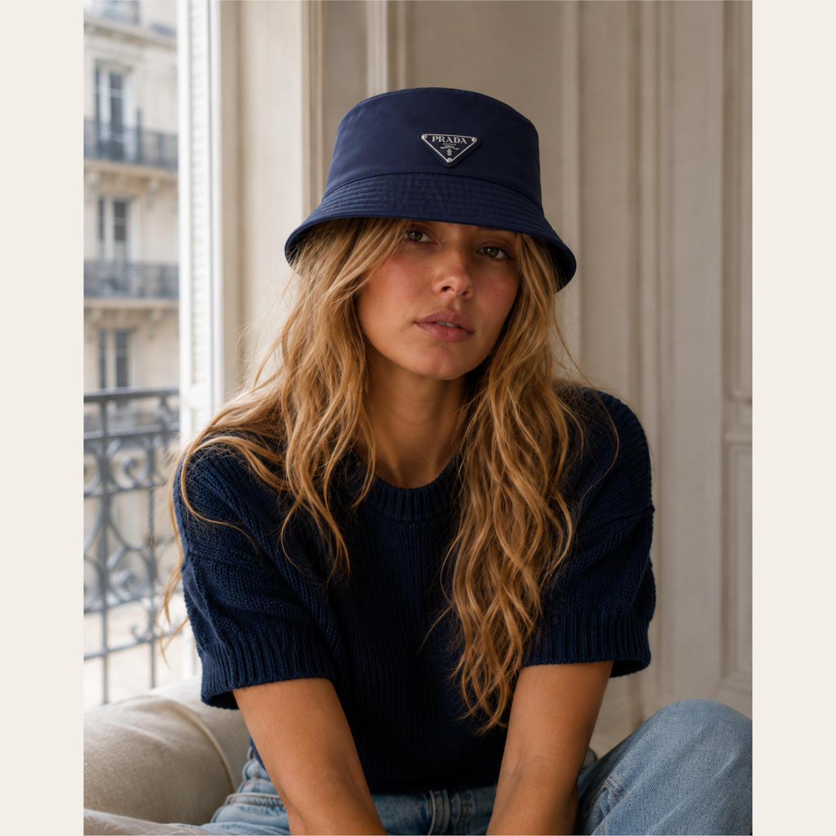 PRADA – Re-Nylon Bucket Hat avec plaque triangulaire émaillée