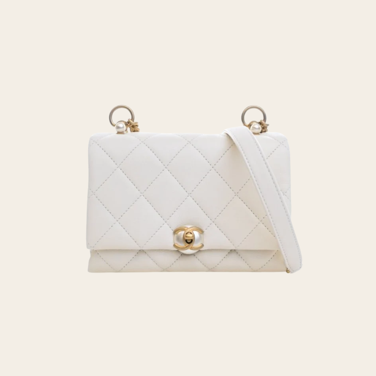 CHANEL – Mini Sac à Rabat Accordion Pearl CC en Agneau Blanc