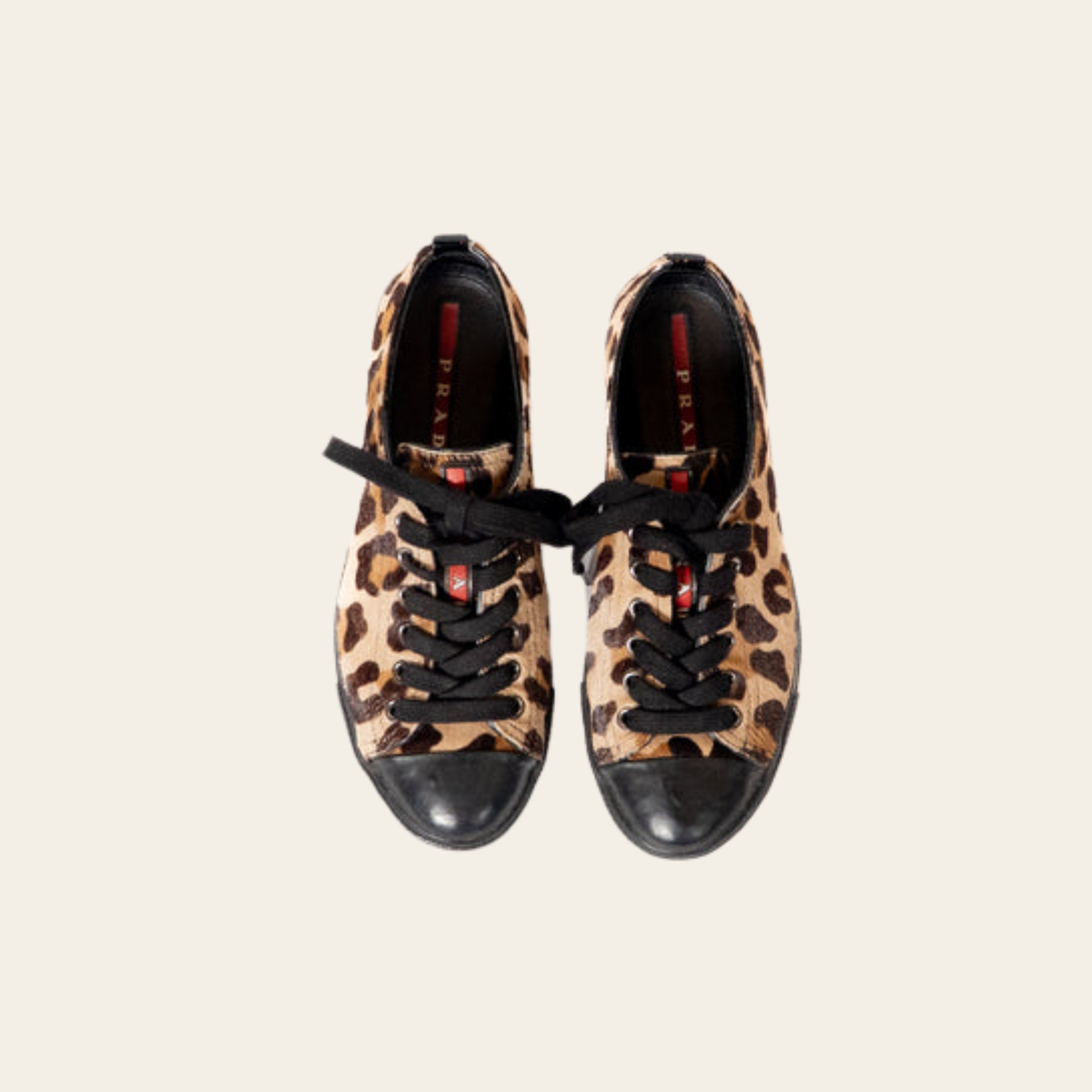 Prada – Sneakers en cuir de veau et poulain imprimé léopard, Pointure 36.5