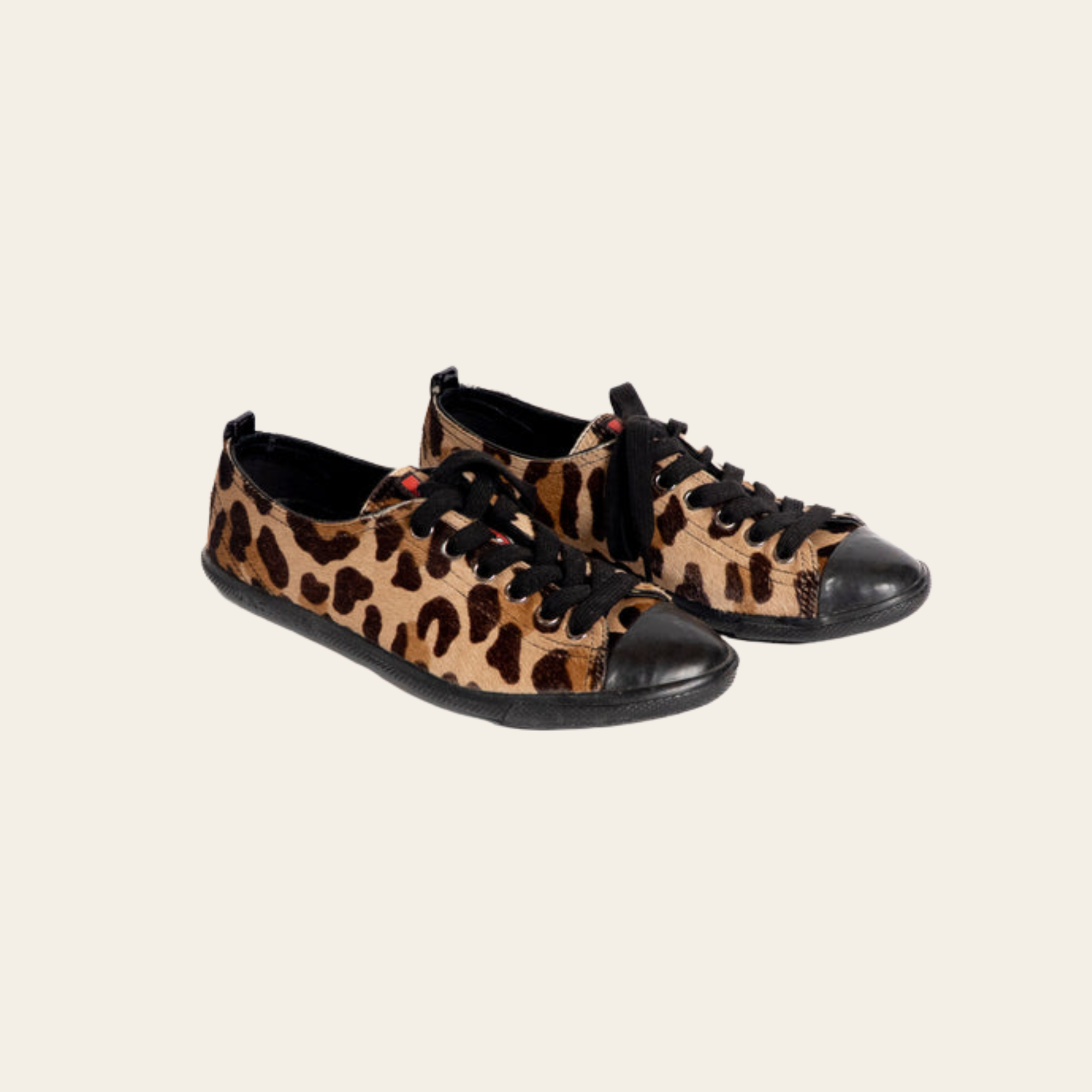 Prada – Sneakers en cuir de veau et poulain imprimé léopard, Pointure 36.5