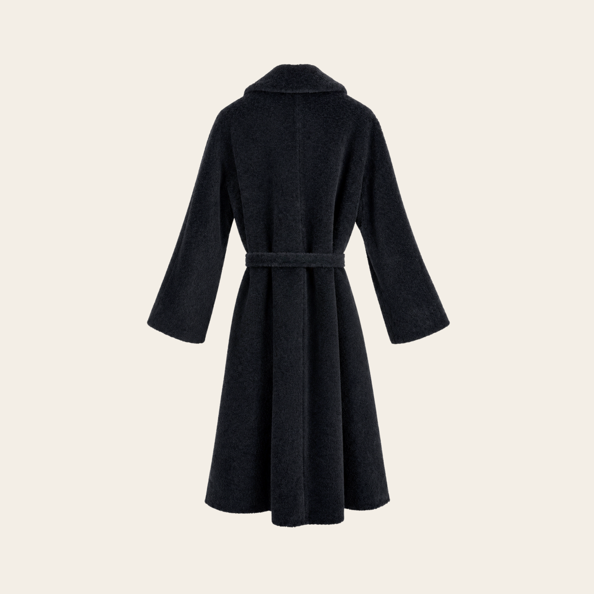 MAX MARA — Manteau long ceinturé en laine vierge et alpaga noir, Taille IT 42 / FR 44