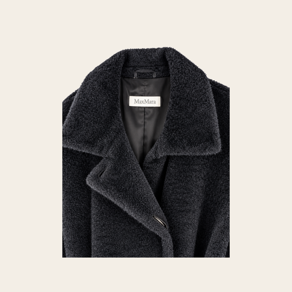 MAX MARA — Manteau long ceinturé en laine vierge et alpaga noir, Taille IT 42 / FR 44
