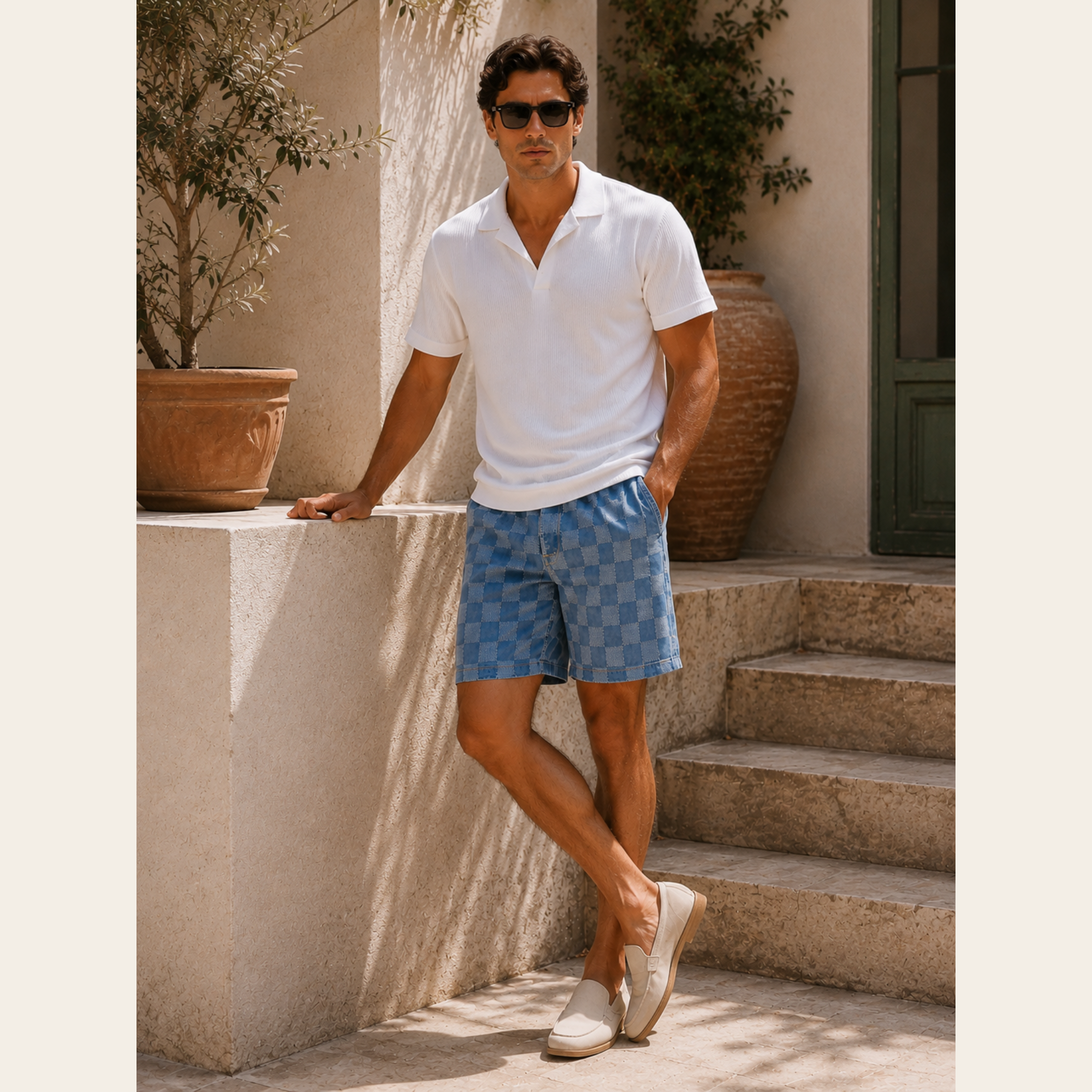 LOUIS VUITTON — Damier Denim Baggy Shorts, M