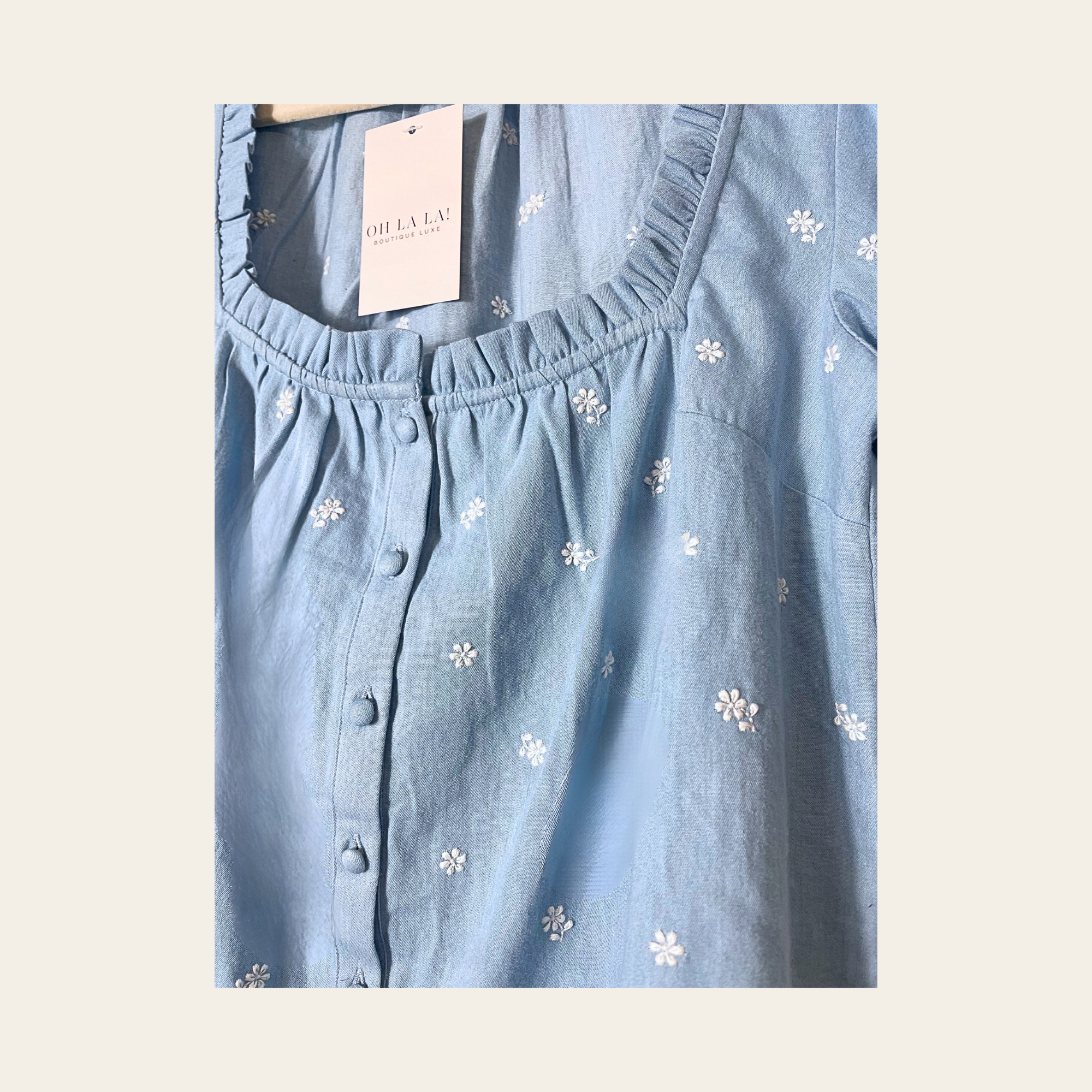 SÉZANE - Blouse Kellia Brodée en Denim Léger, M