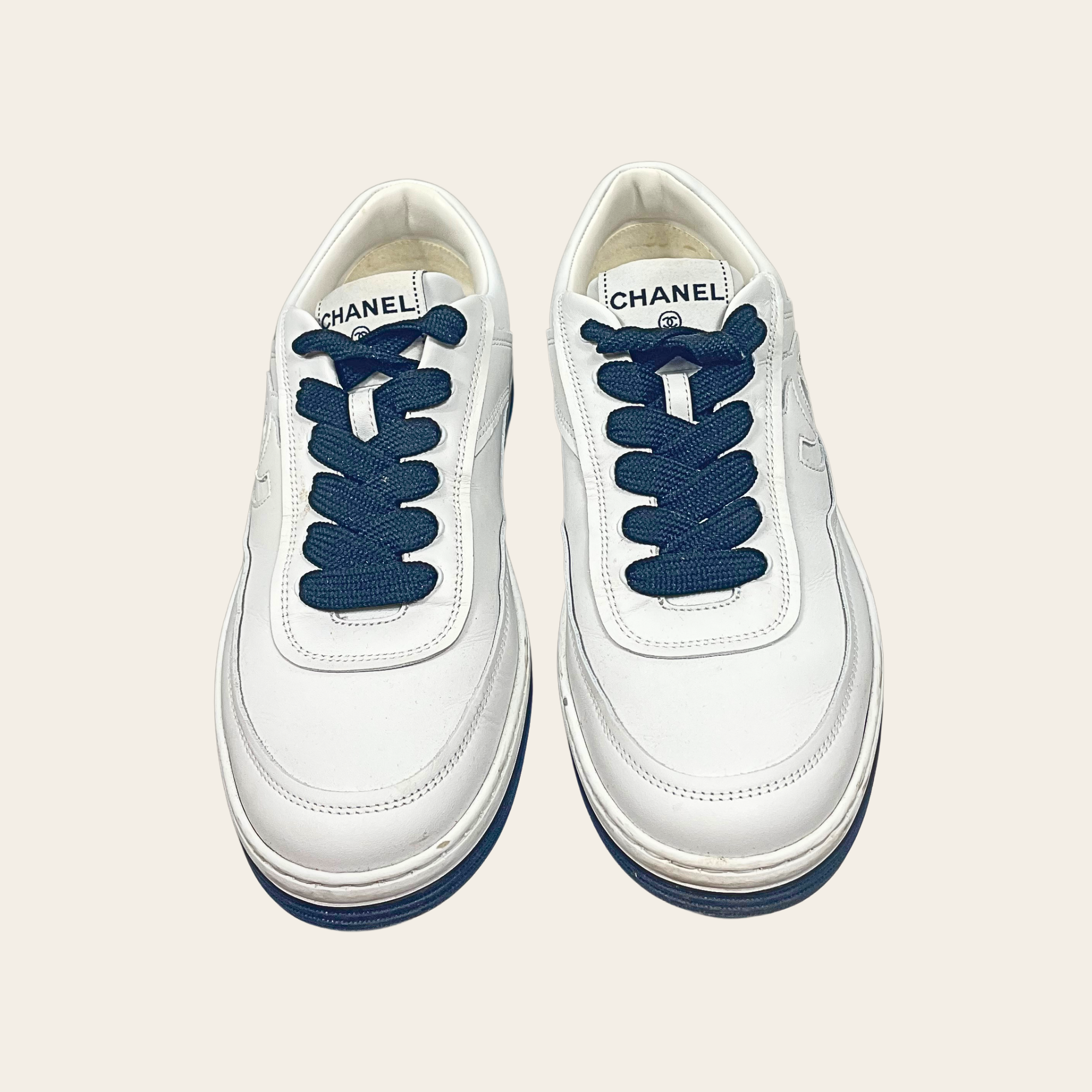 Sneakers Chanel CC Logo en Cuir Blanc , Taille 38
