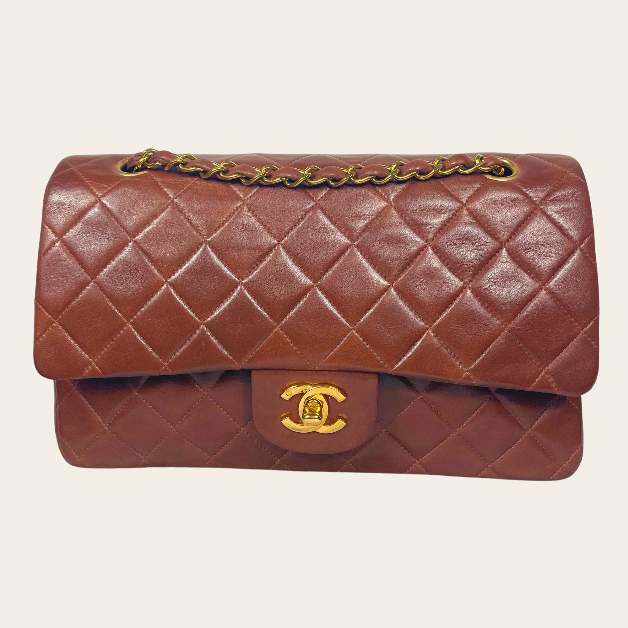 CHANEL-Classic Medium Double Flap 24K Cuir d’Agneau Matelassé Marron (1996-1997)
