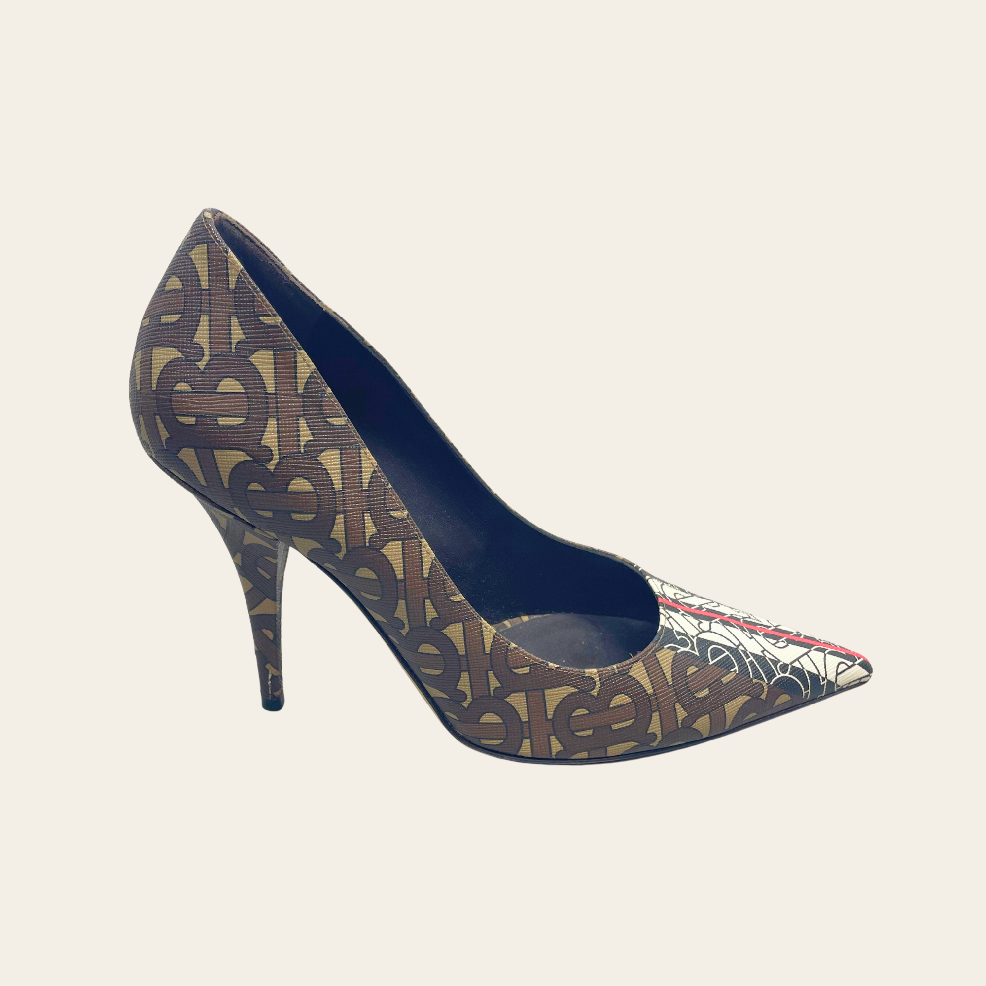 Burberry Monogram Print Point-Toe Pumps,38