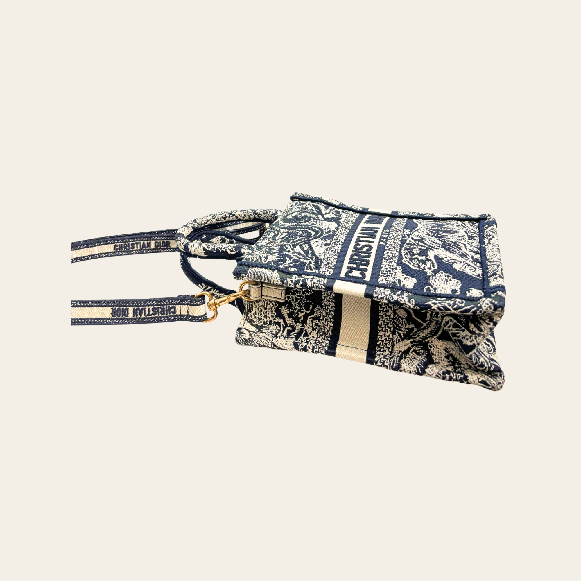 Dior Vertical Mini Book Tote en Toile de Jouy