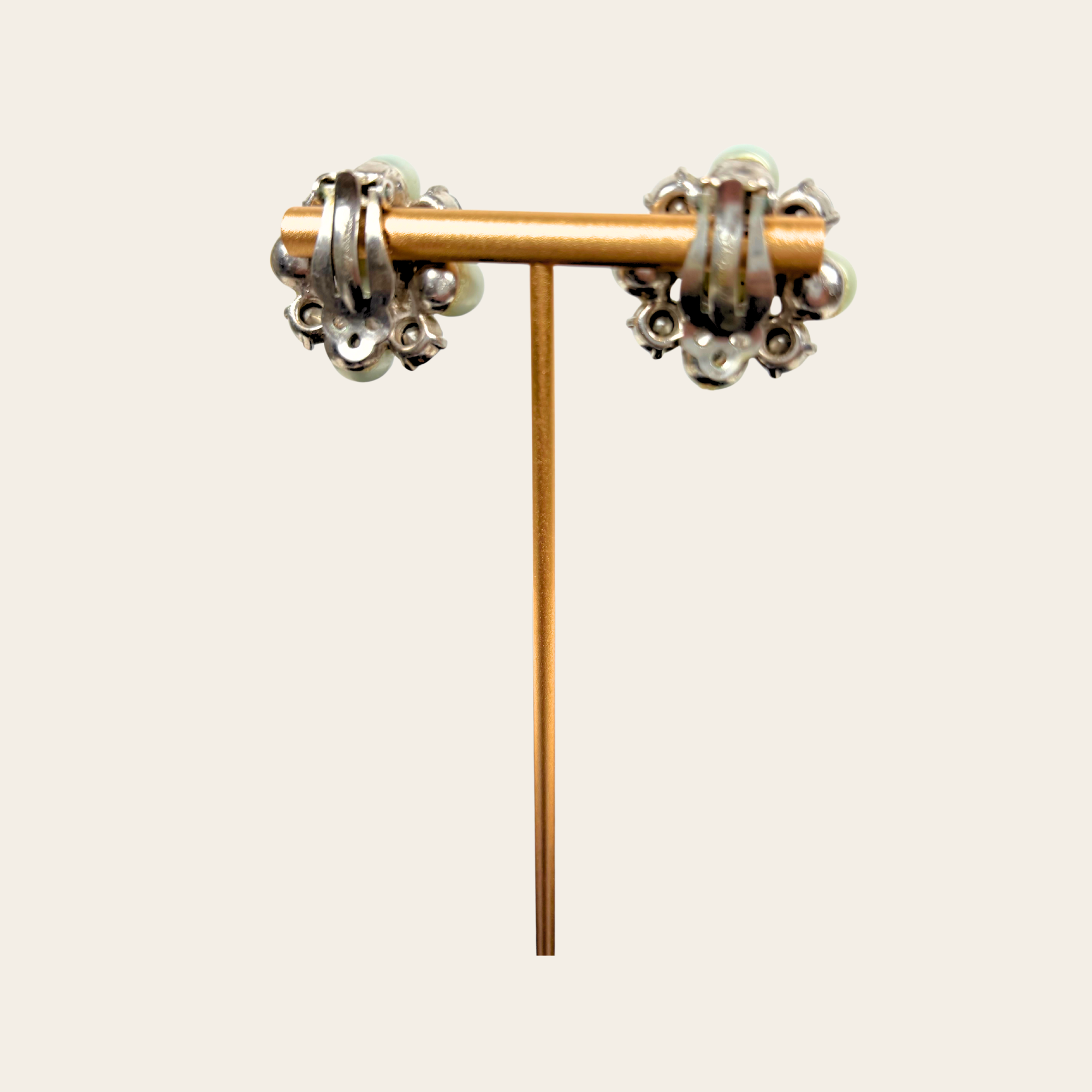 SCHIAPARELLI – Boucles d'Oreilles Clip Fleur à Perles et Cristaux Aurora Borealis