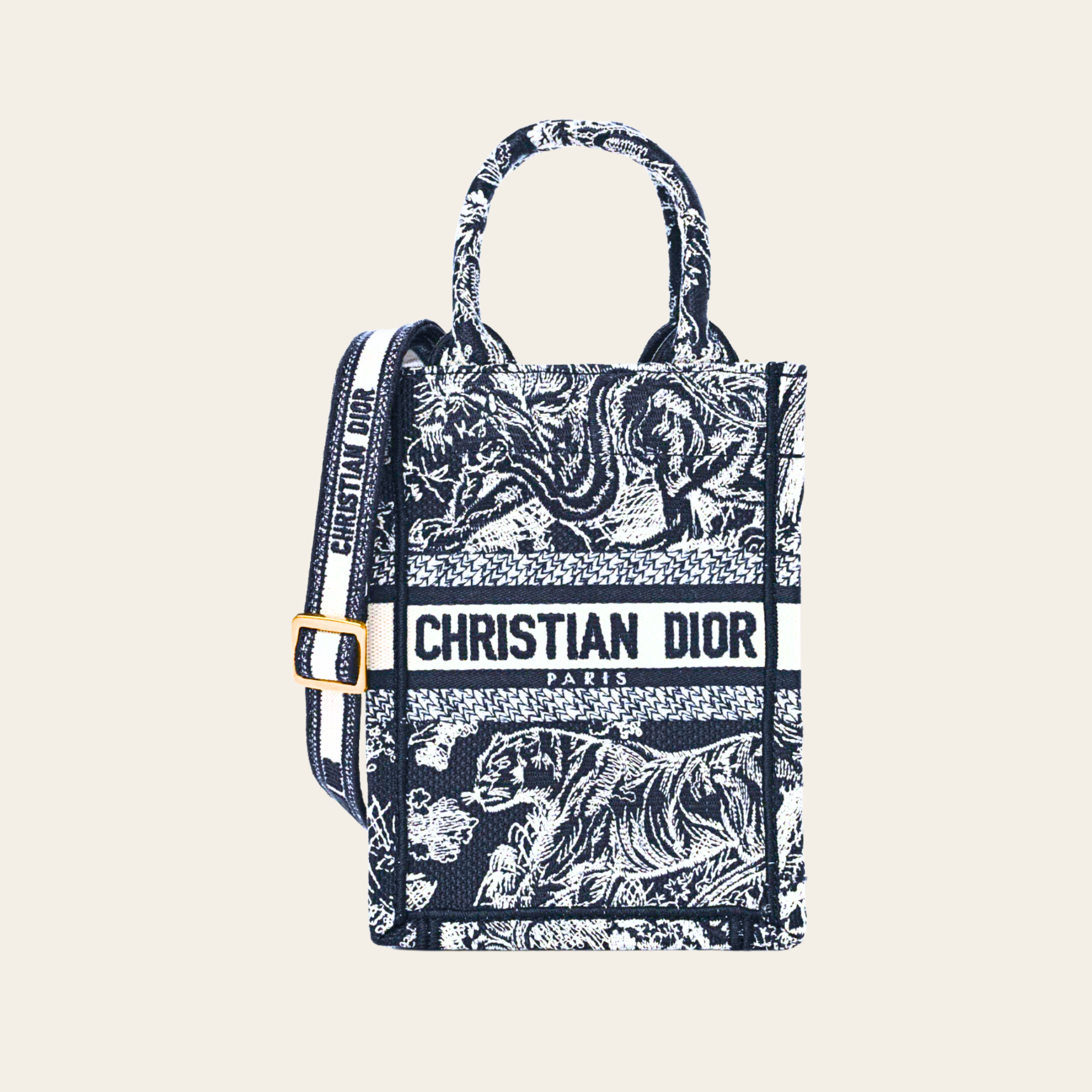 Dior Vertical Mini Book Tote en Toile de Jouy